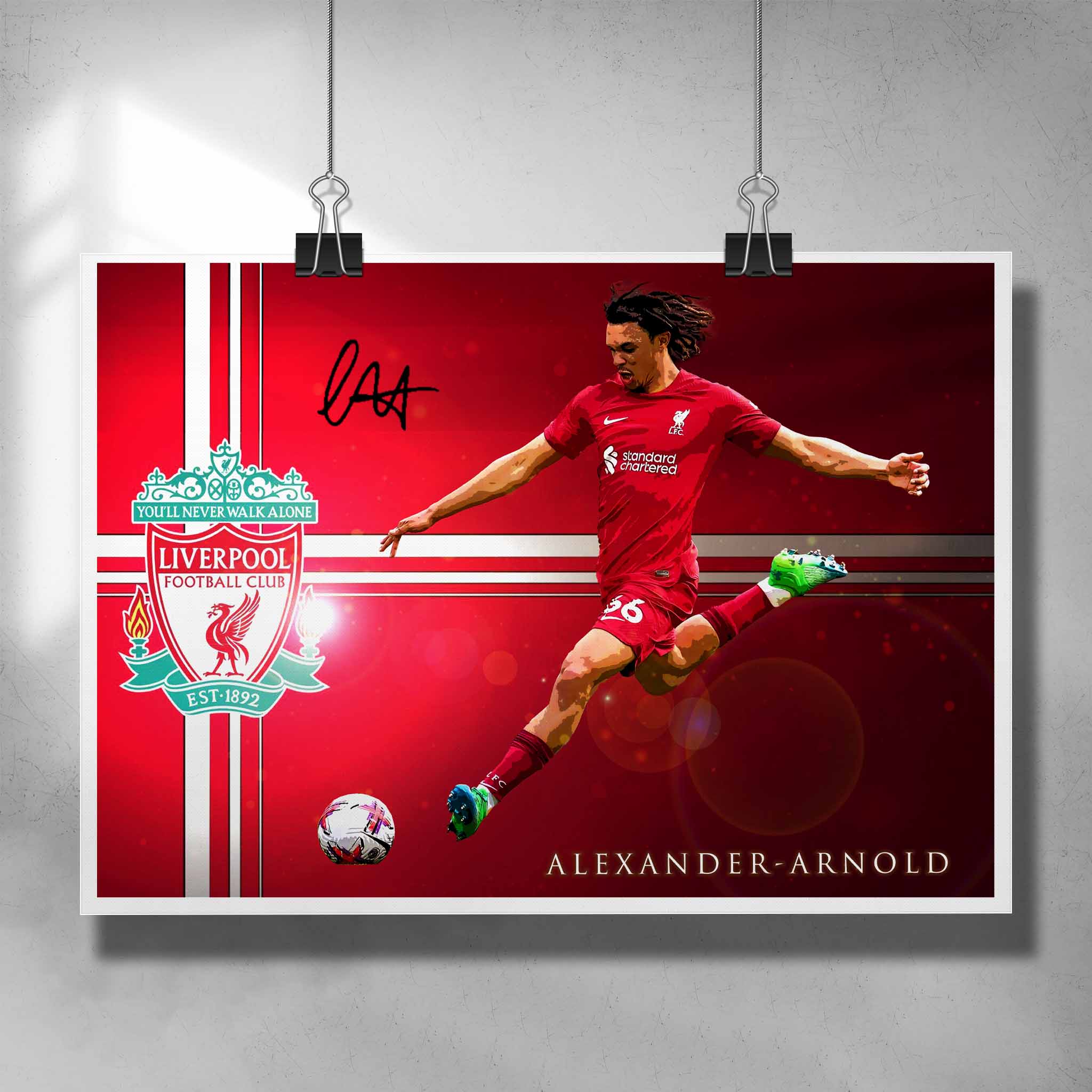 Unique soccer poster by Sports Cave, featuring Trent Alexander-Arnold from Liverpool Football Club.