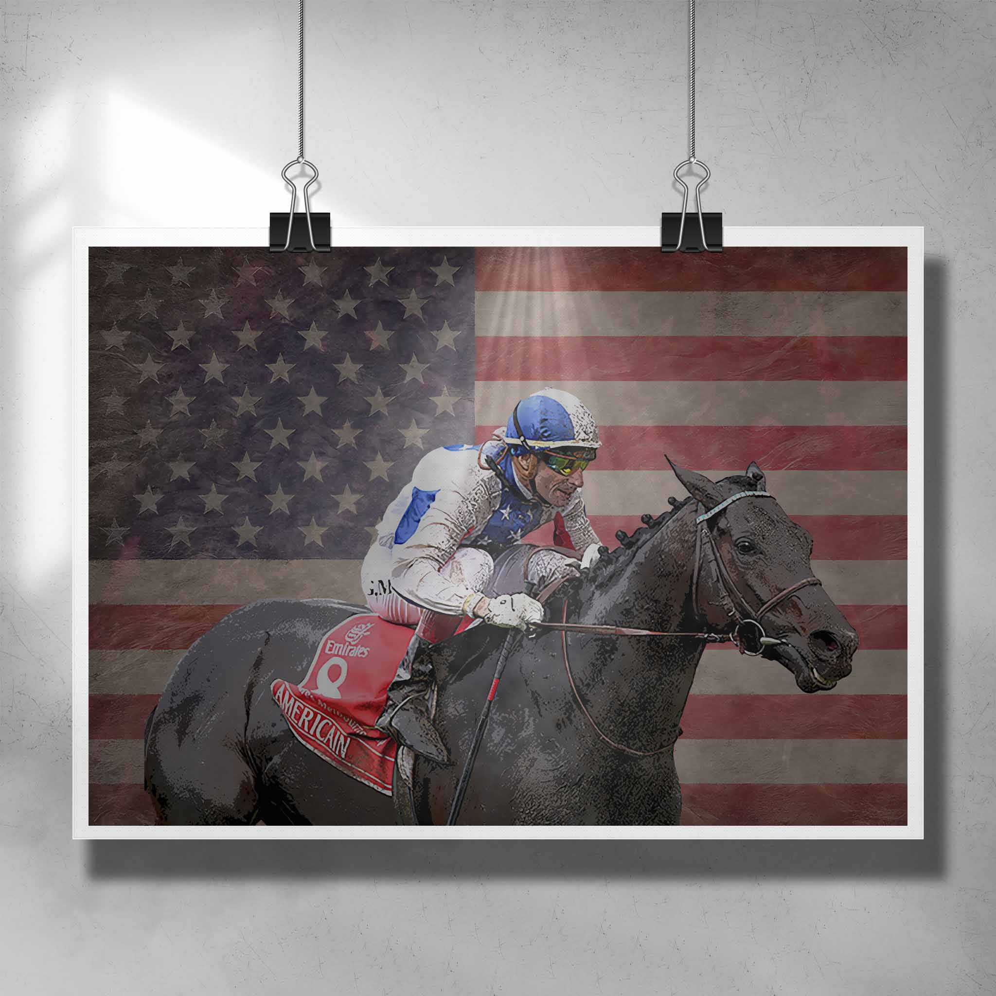 Unique horse racing poster featuring the 2010 Melbourne Cup winner Americain - Artwork by Sports Cave.