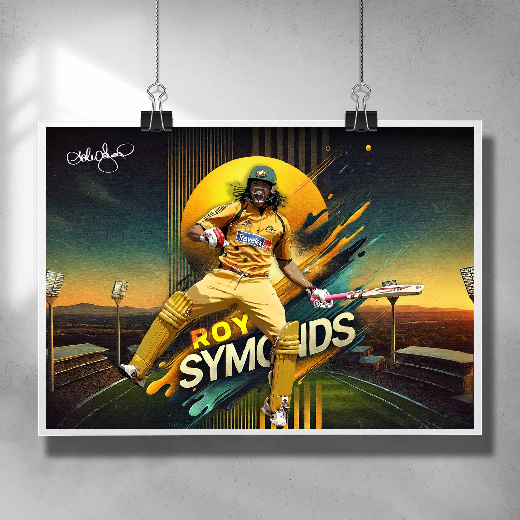 Cricket poster featuring a signed print of the legend Andrew Symonds - Artwork by Sports Cave.