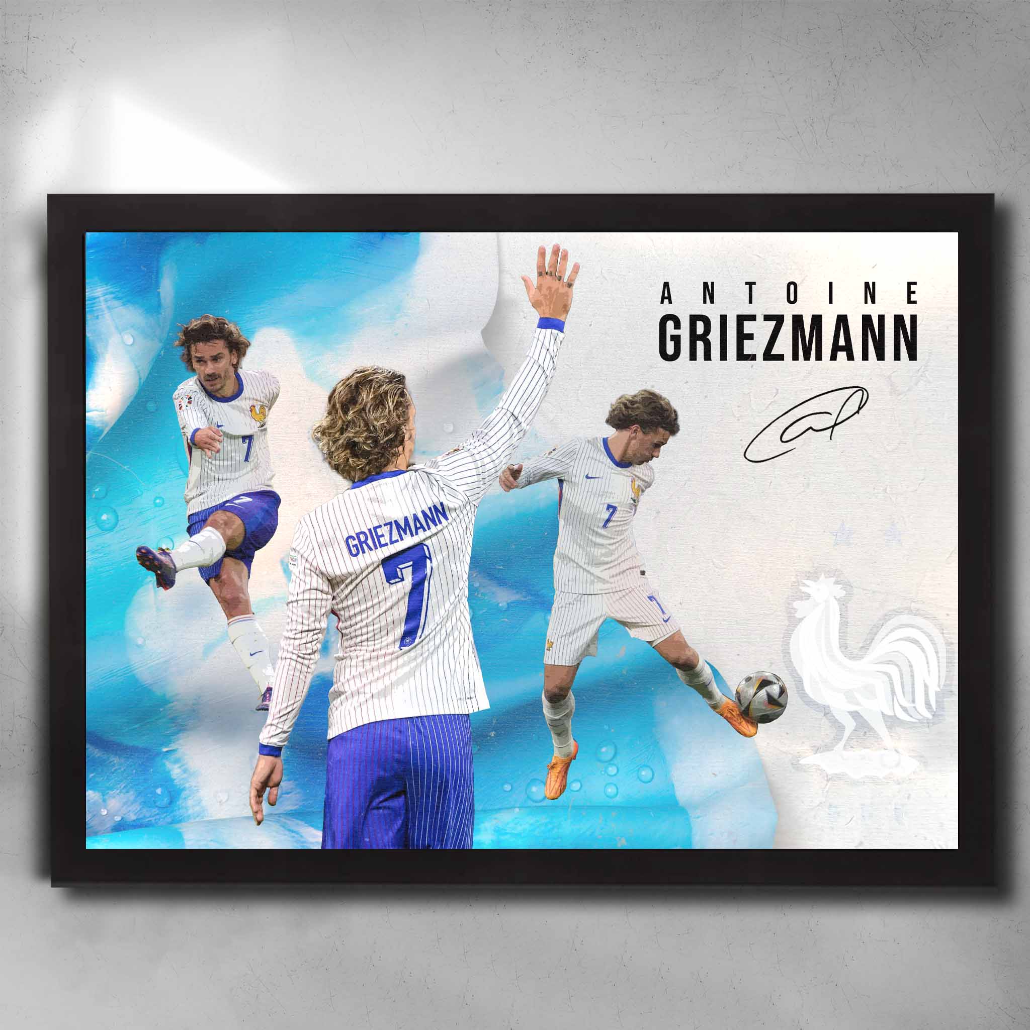 Antoine Griezmann football poster black framed | France football star artwork | Perfect for man cave decor.