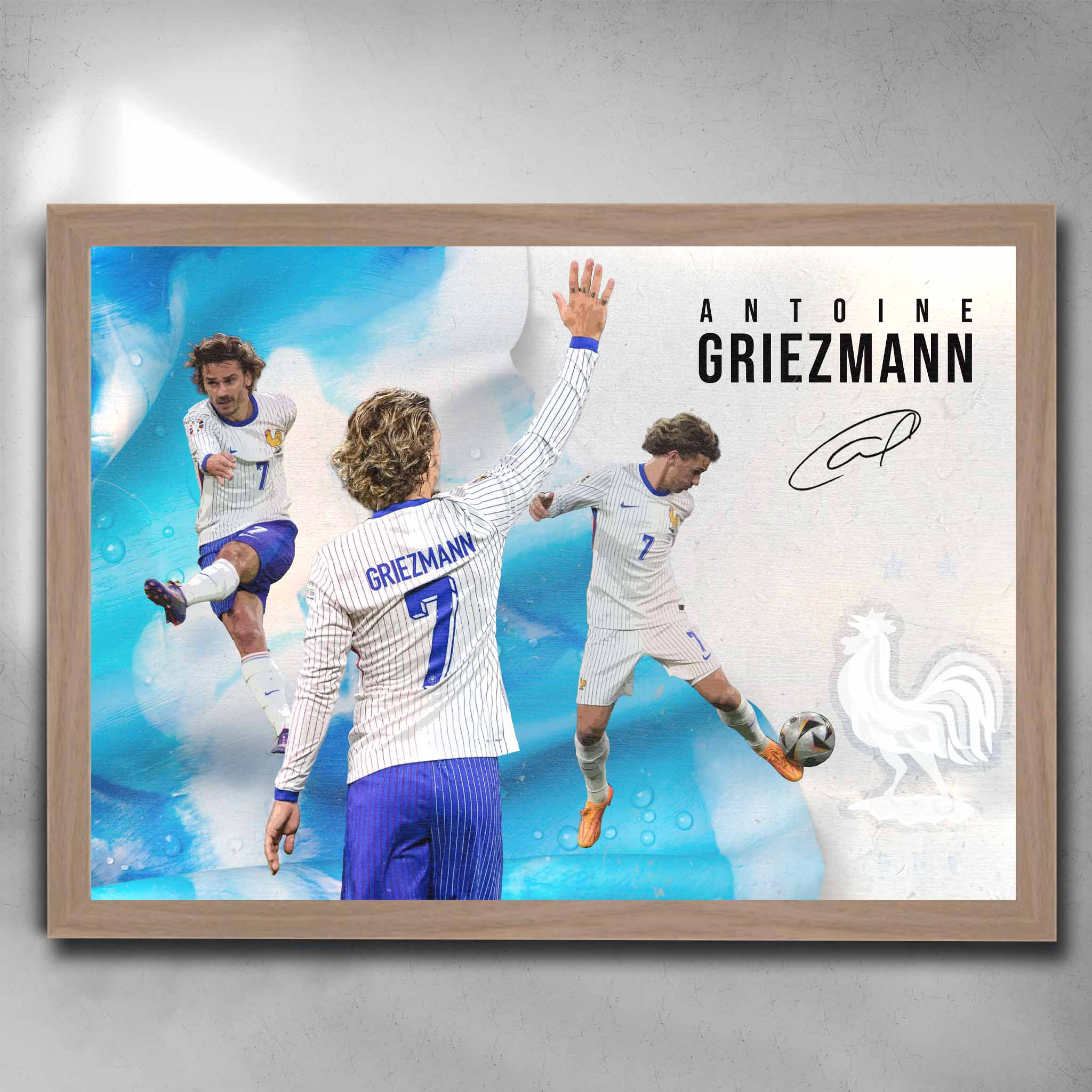 Antoine Griezmann football poster oak framed | France football star artwork | Perfect for man cave decor