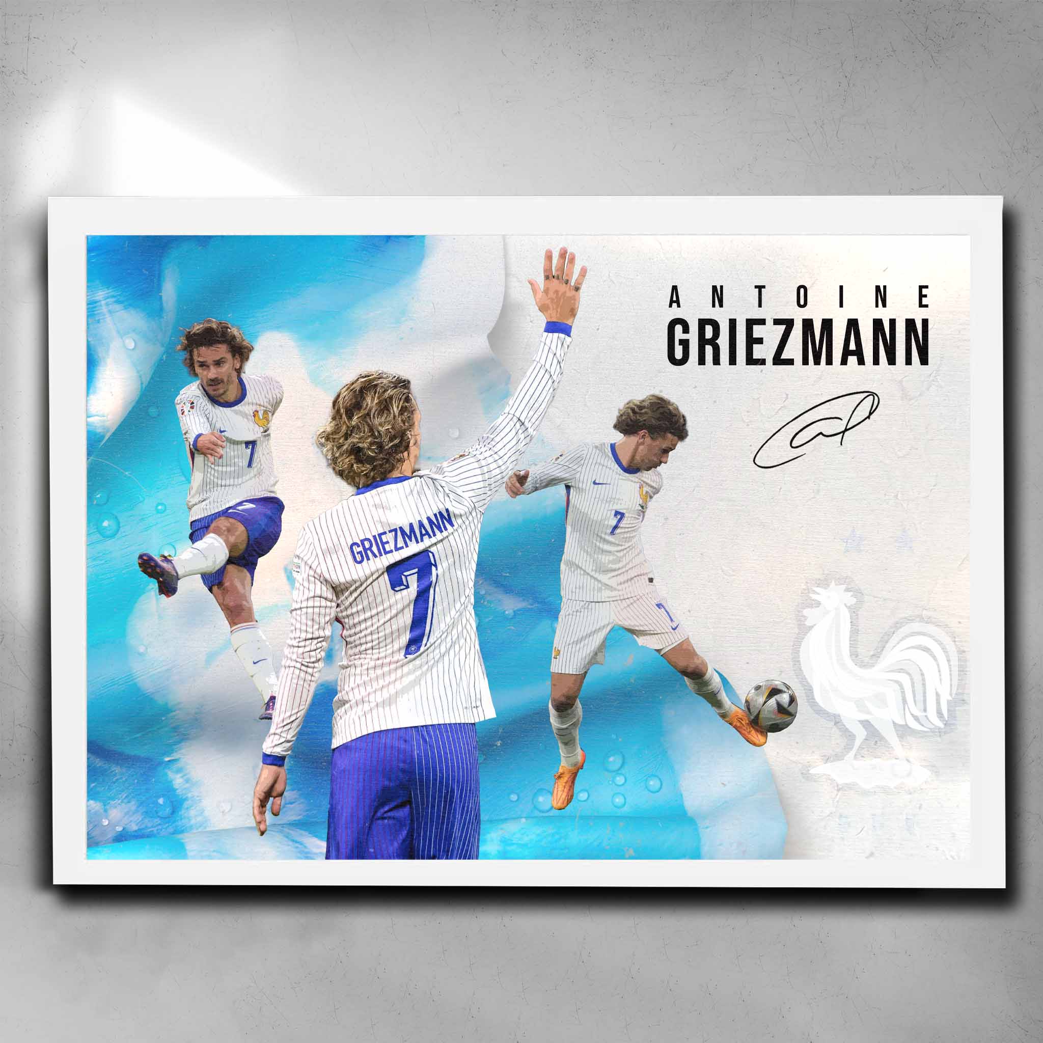 Antoine Griezmann football poster white framed | France football star artwork | Perfect for man cave decor