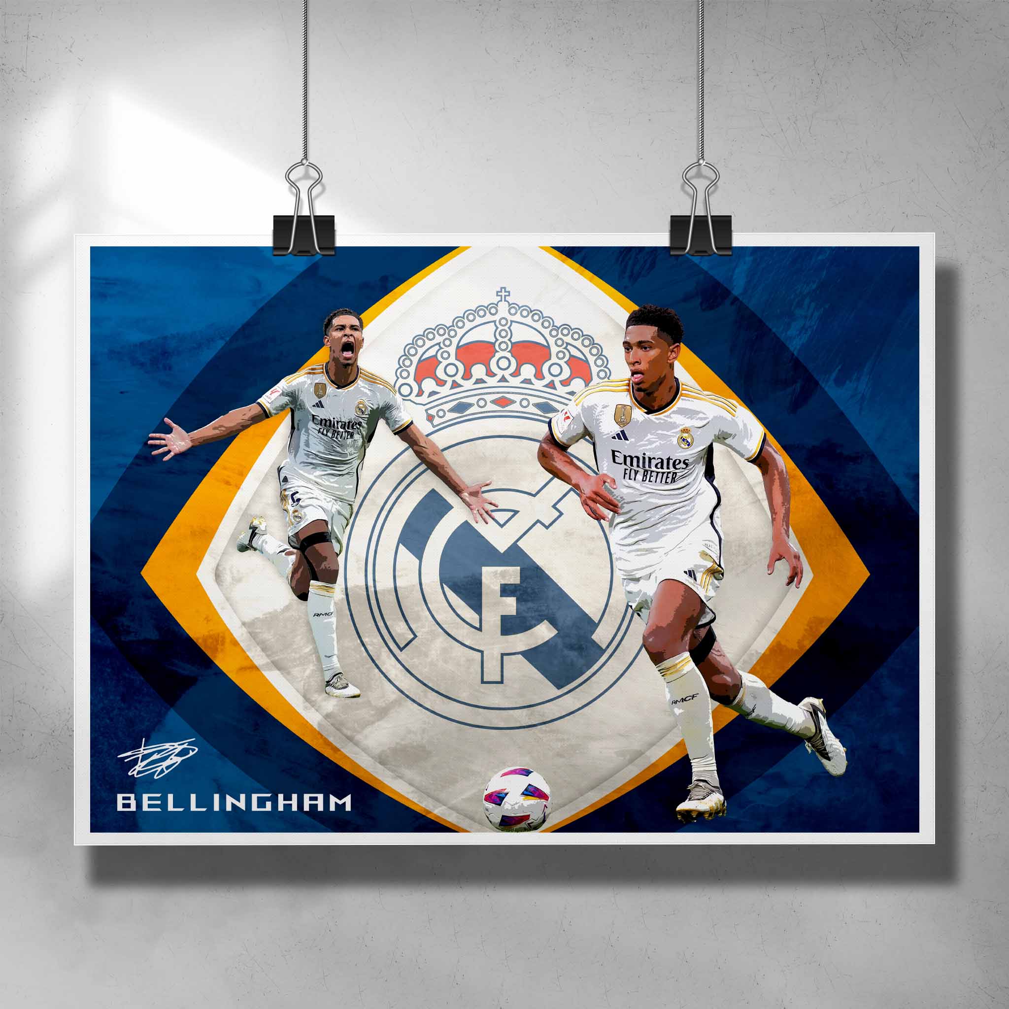 Unique football poster by Sports Cave, featuring Jude Bellingham from Real Madrid.