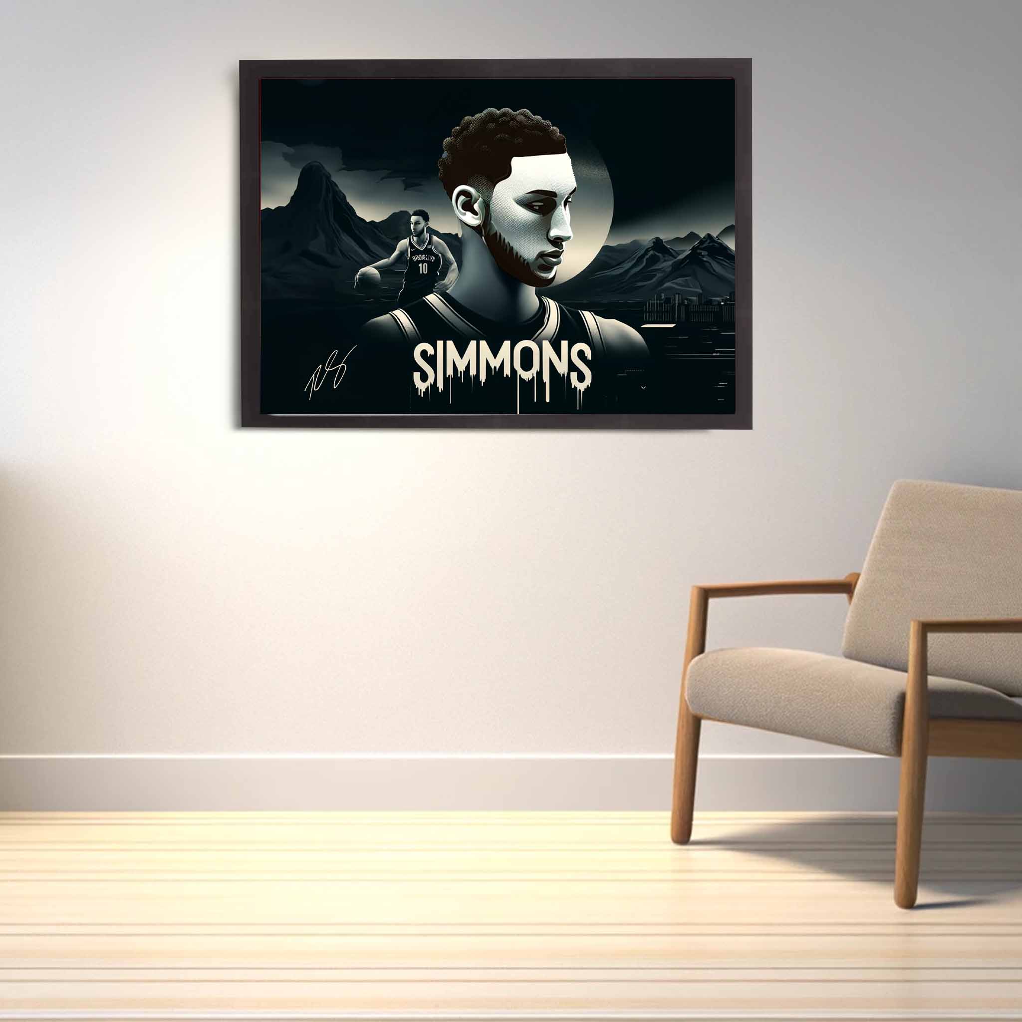 Devoted Brooklyn Nets fan's tribute: Ben Simmons framed art proudly displayed on the wall.