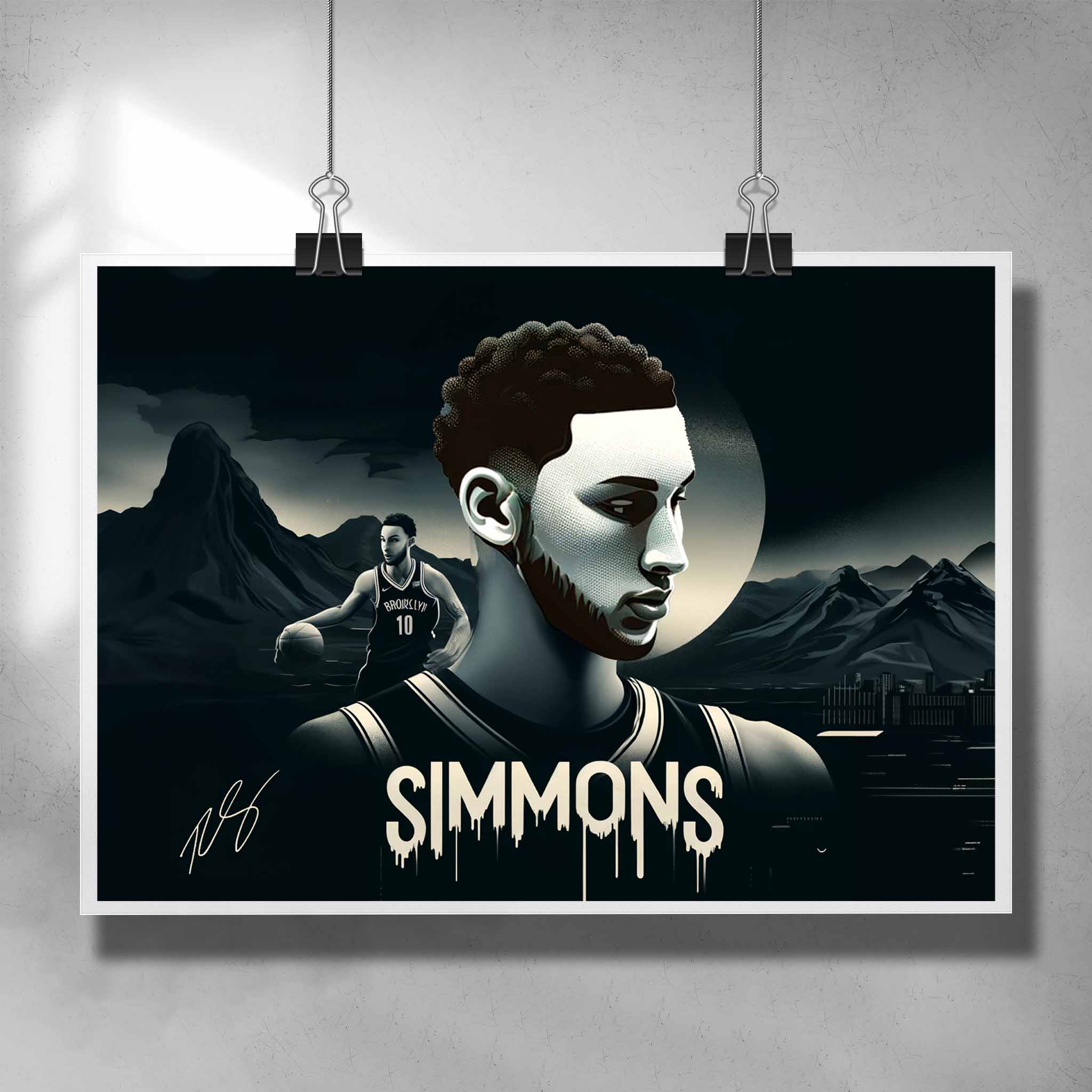 Unique NBA Poster by Sports Cave, featuring Ben Simmons from the Brooklyn Nets.