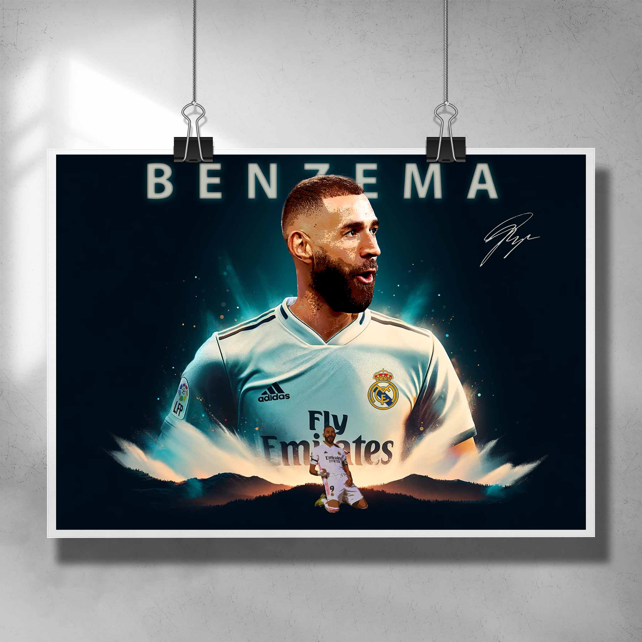 Signed Karim Benzema Real Madrid Poster Art by Sports Cave.