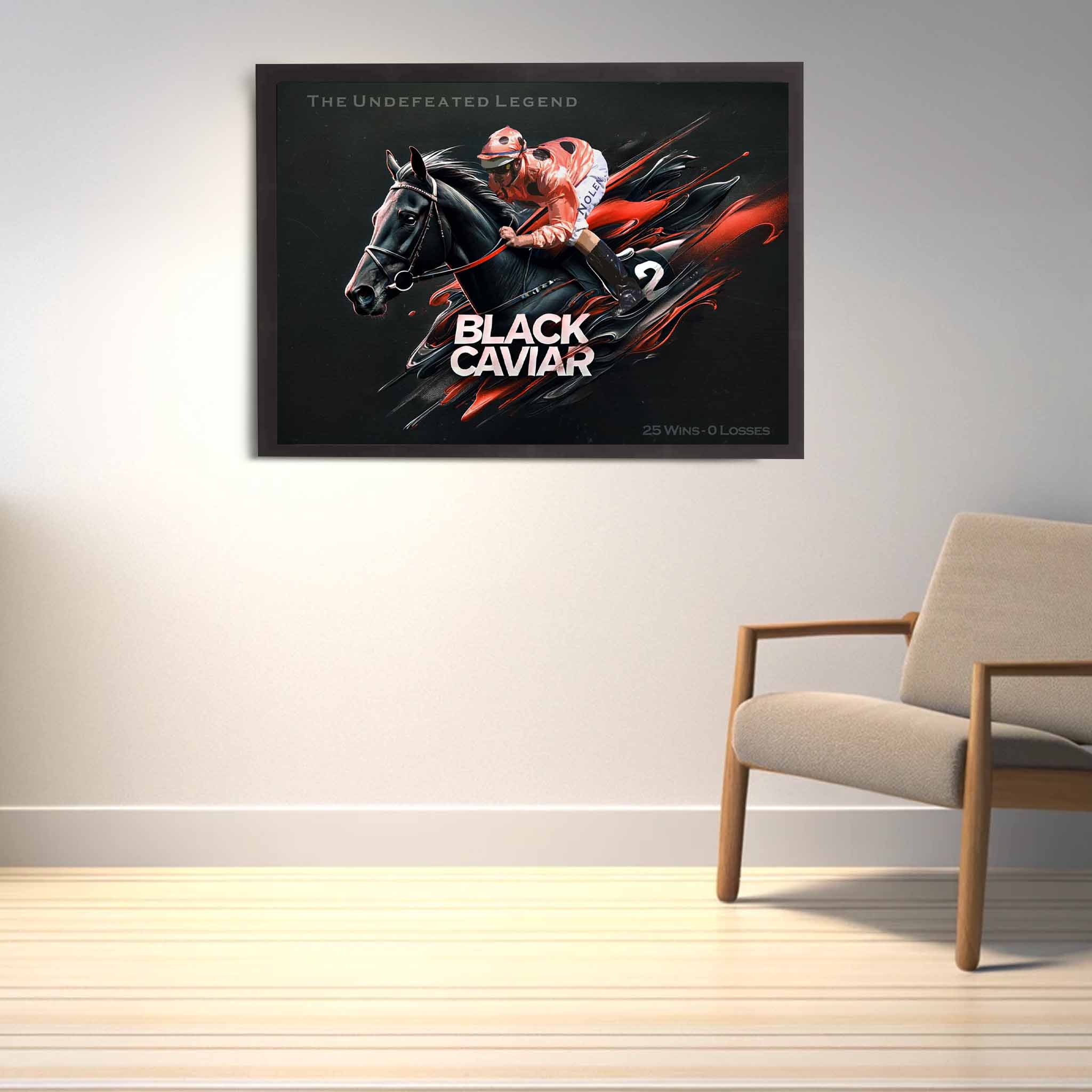 Horse racing poster by Sports Cave, featuring Black Caviar from the Peter Moody Stable.