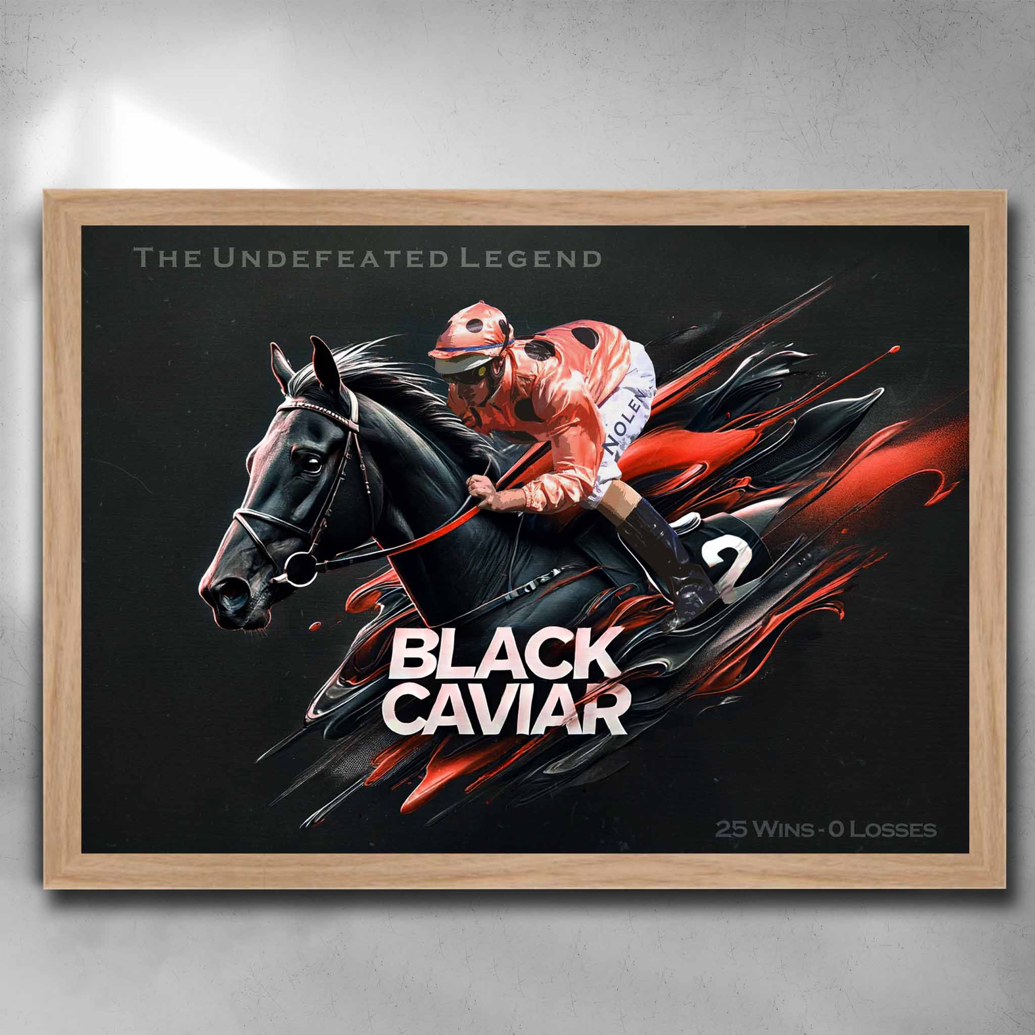 Oak framed horse racing poster by Sports Cave, featuring Black Caviar from the Peter Moody Stable.