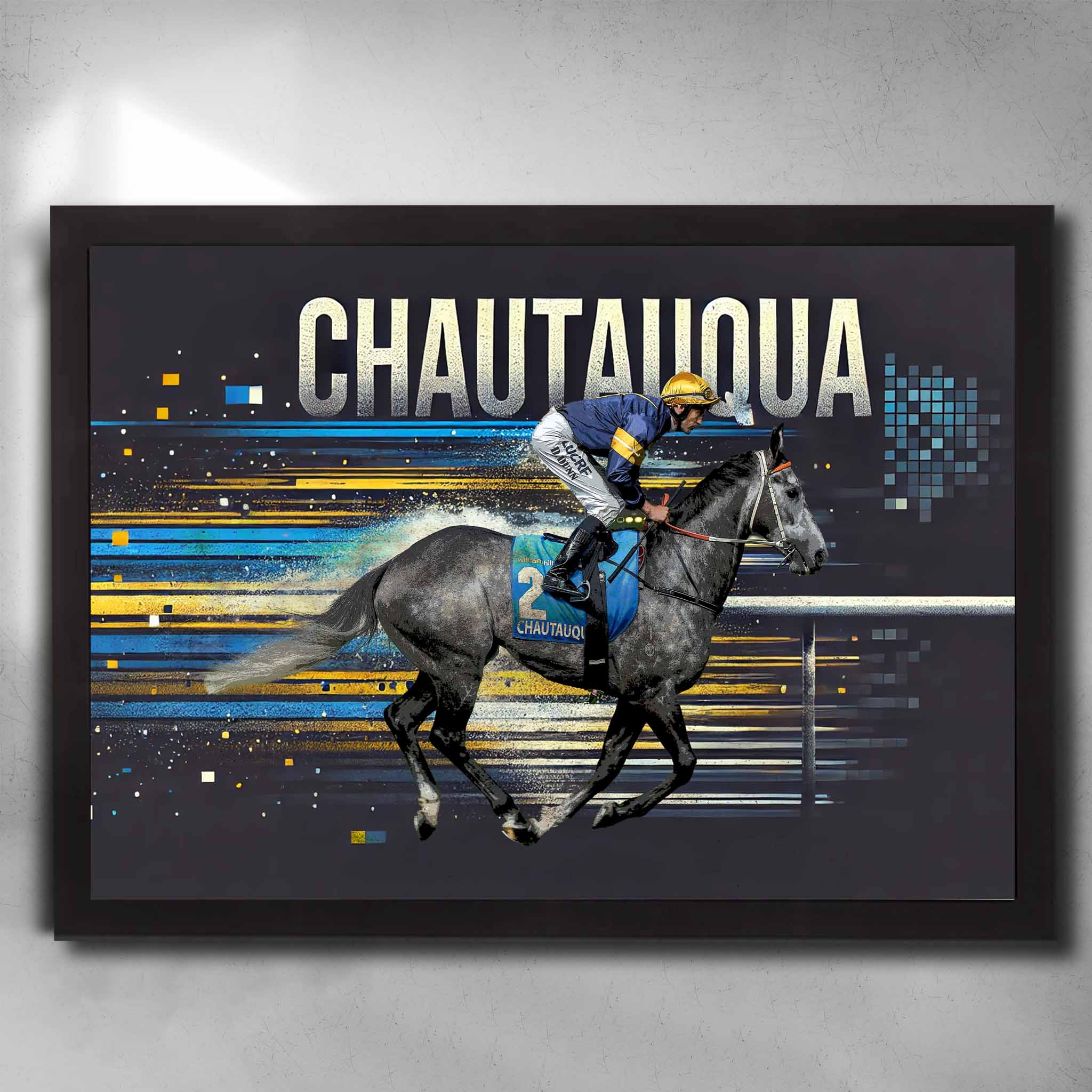 Black framed horse racing art by Sports Cave, featuring the legendary Chautauqua.