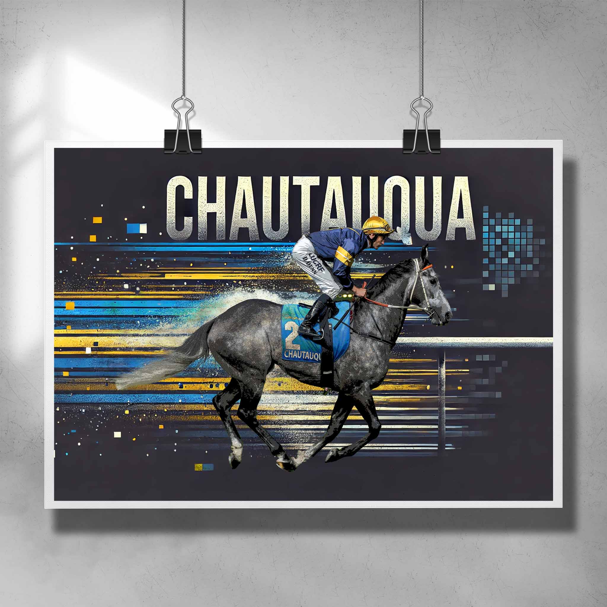 Horse racing poster art by Sports Cave, featuring the legendary Chautauqua.