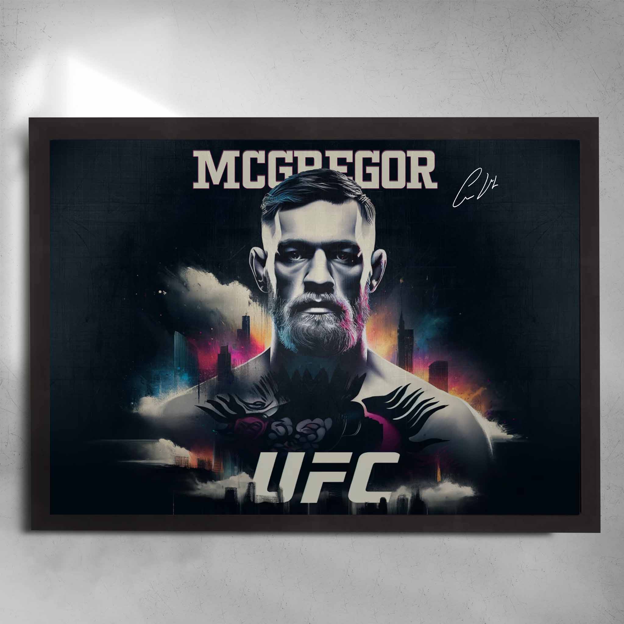 Black framed UFC art by Sports Cave featuring the notorious Conor Mcgregor.