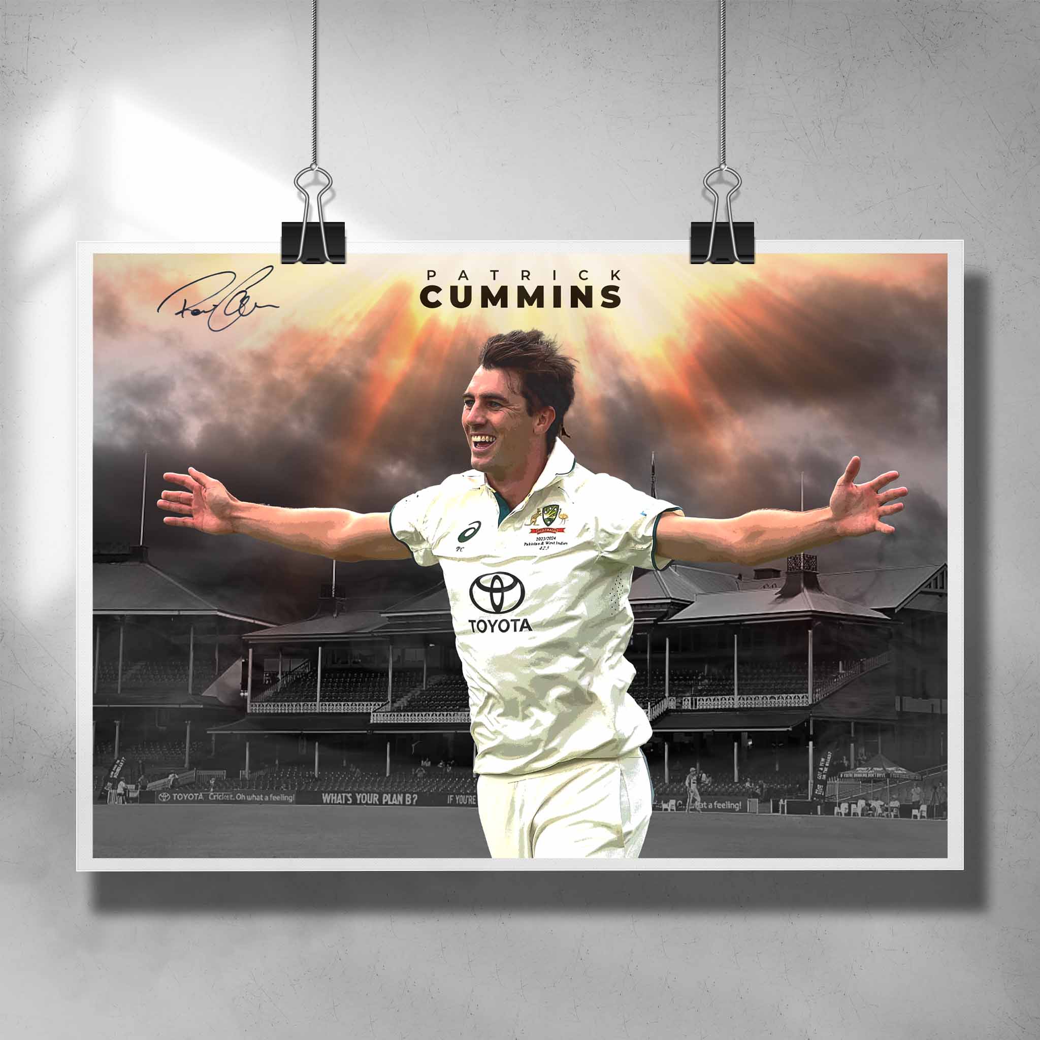 Cricket Poster by Sports Cave, featuring Patrick Cummins the Australian Test Captain.