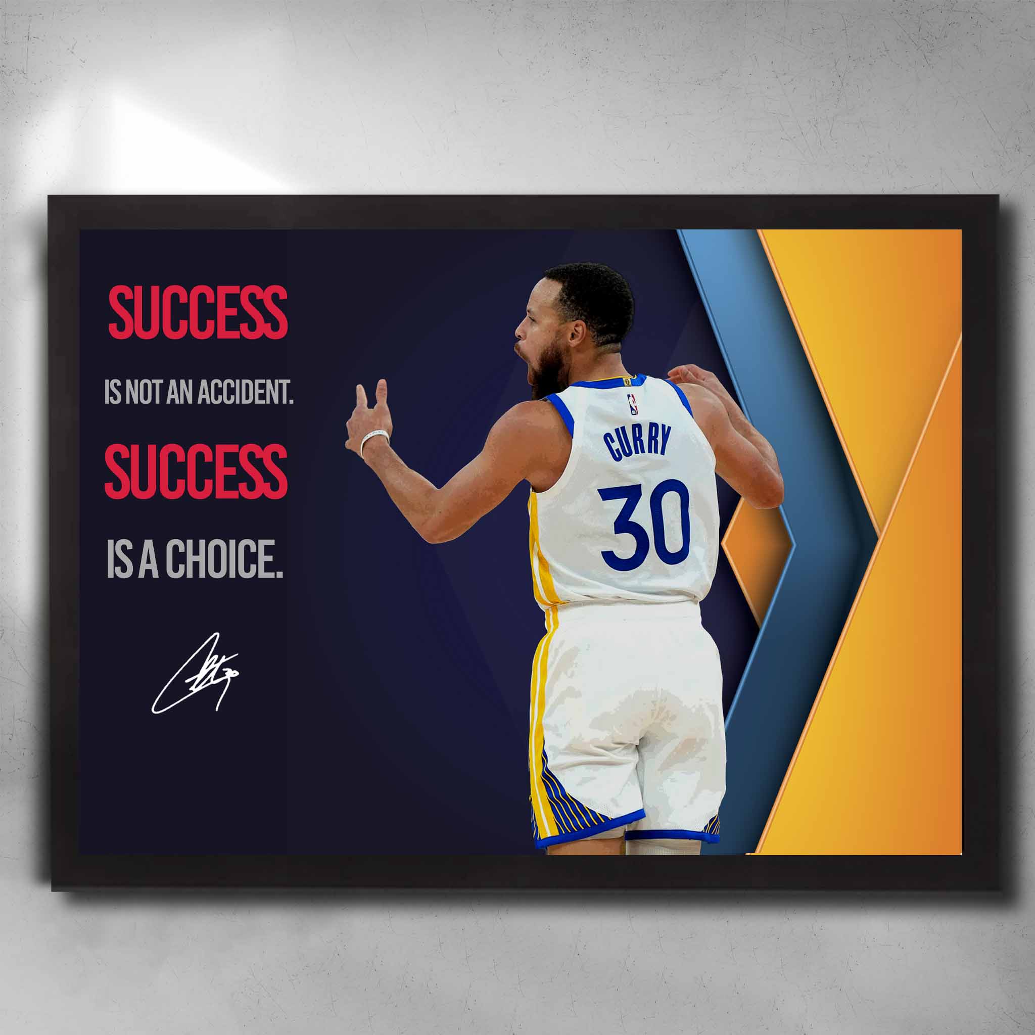 Black framed motivational NBA art by Sports Cave, featuring Stephen Curry.