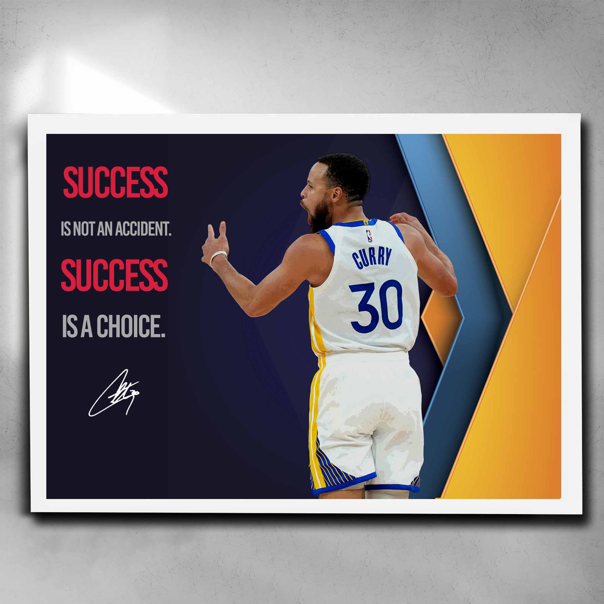 White framed motivational NBA art by Sports Cave, featuring Stephen Curry.