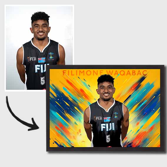 Personalised Sport Portrait by Sports Cave with Abstract Background.