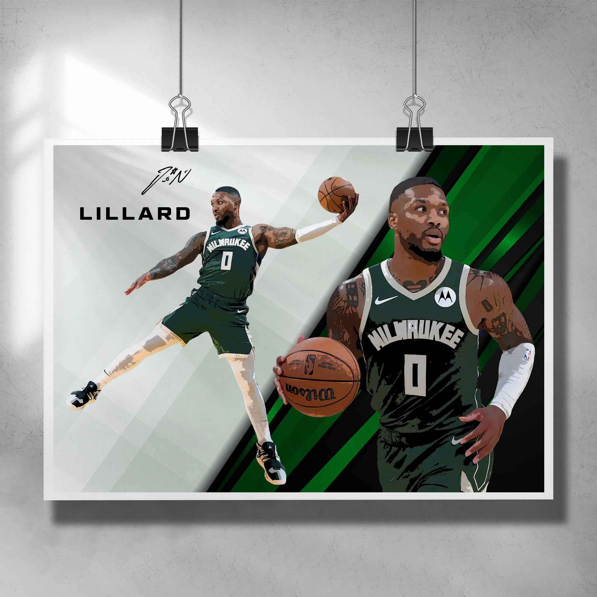 Unique NBA Poster by Sports Cave featuring Damien Lillard from the Milwaukee Bucks.