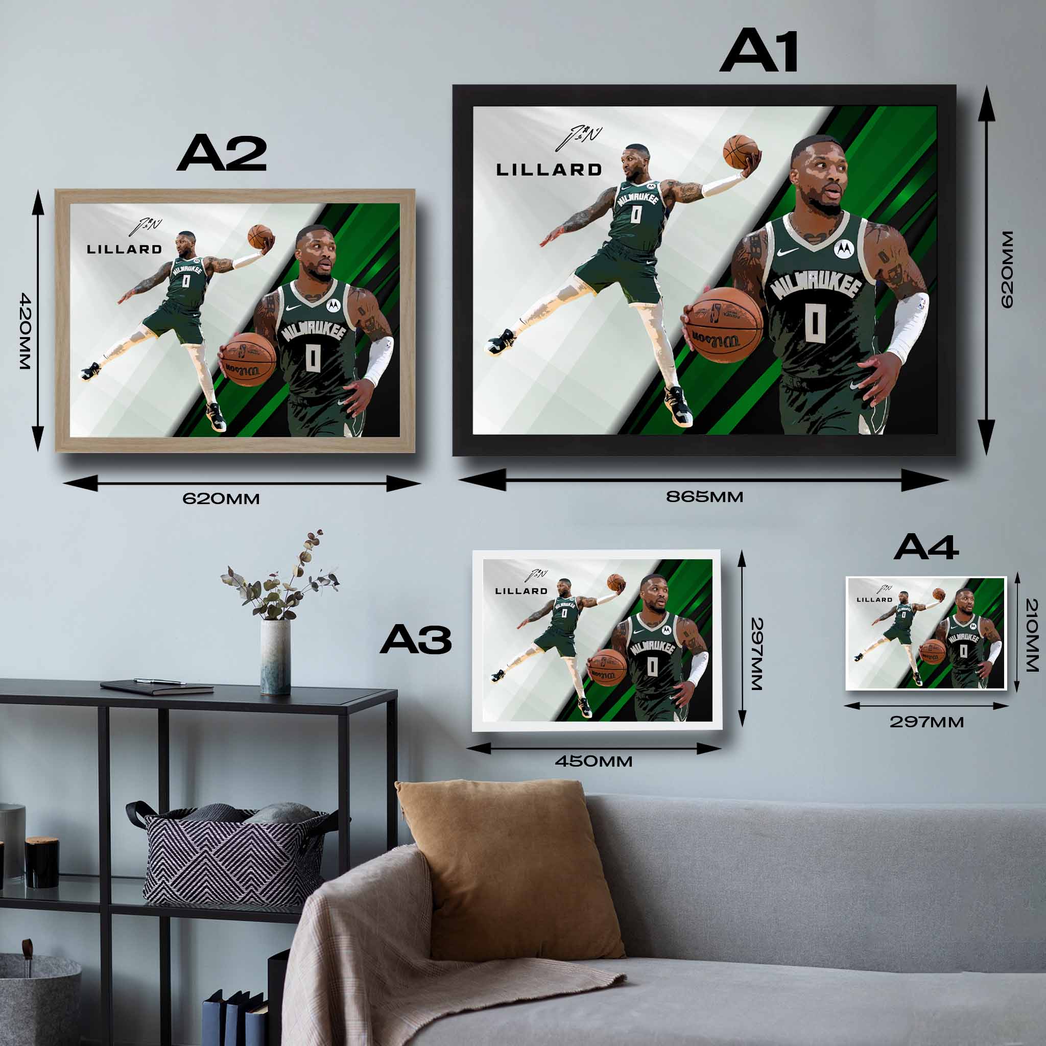 Damien Lillard Bucks Art sizing guide.