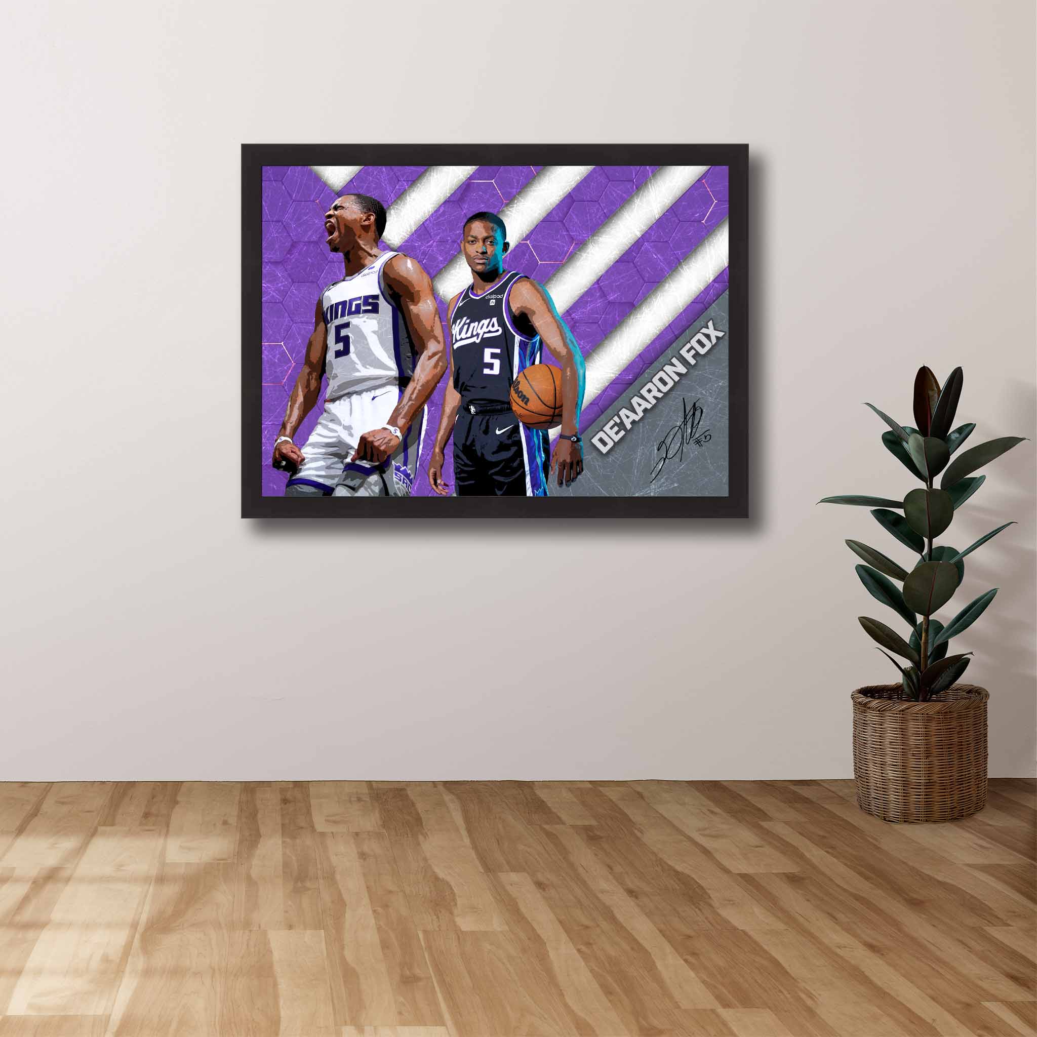 Sacramento Kings Die-hard Supporters House, featuring a framed print of De-Aaron Fox showcased on the wall.