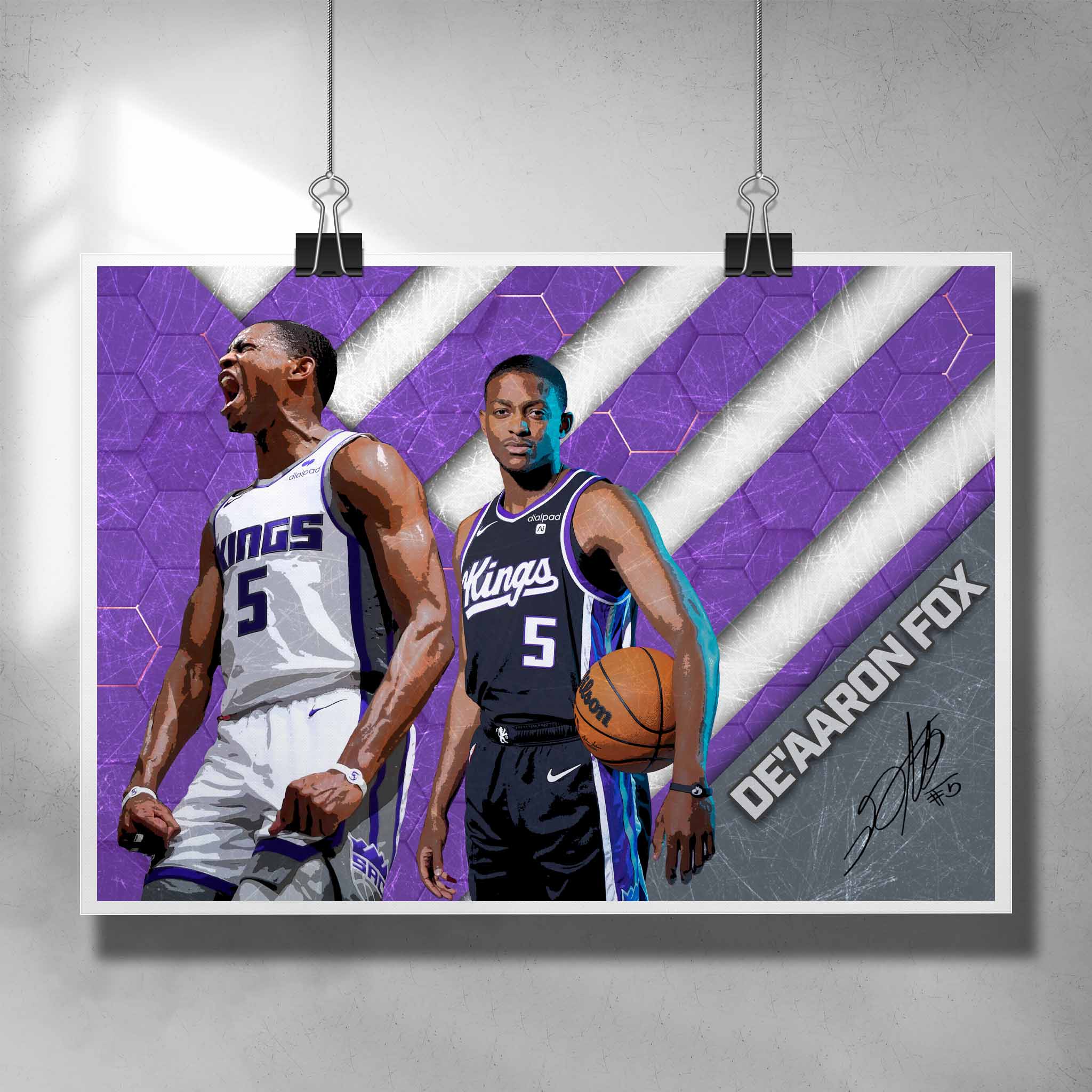 Unique NBA poster by Sports Cave, featuring De'Aaron Fox from the Sacramento Kings.