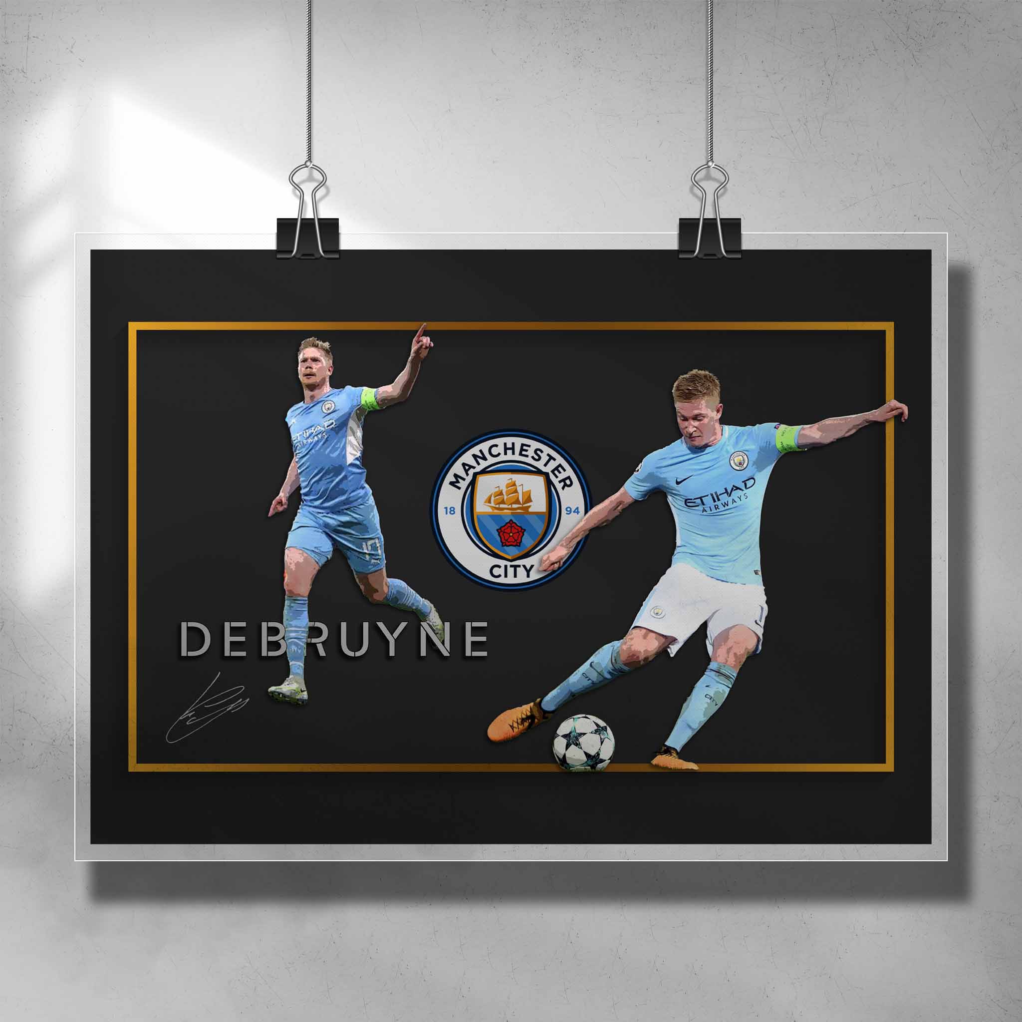 Unique signed soccer poster featuring Kevin De Bruyne from Manchester City - Artwork by Sports Cave