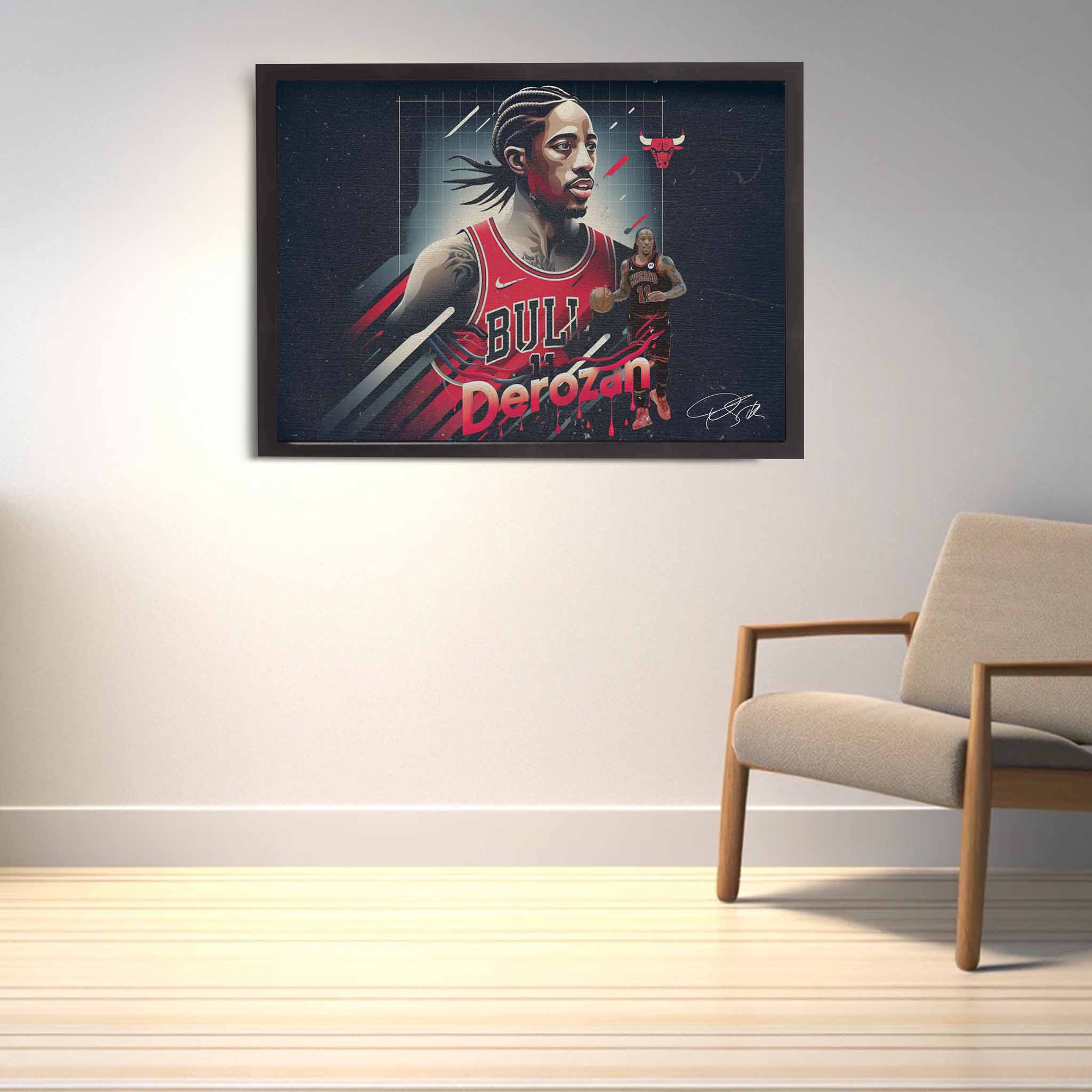 DeMar DeRozan from the Chicago Bulls framed poster on display.