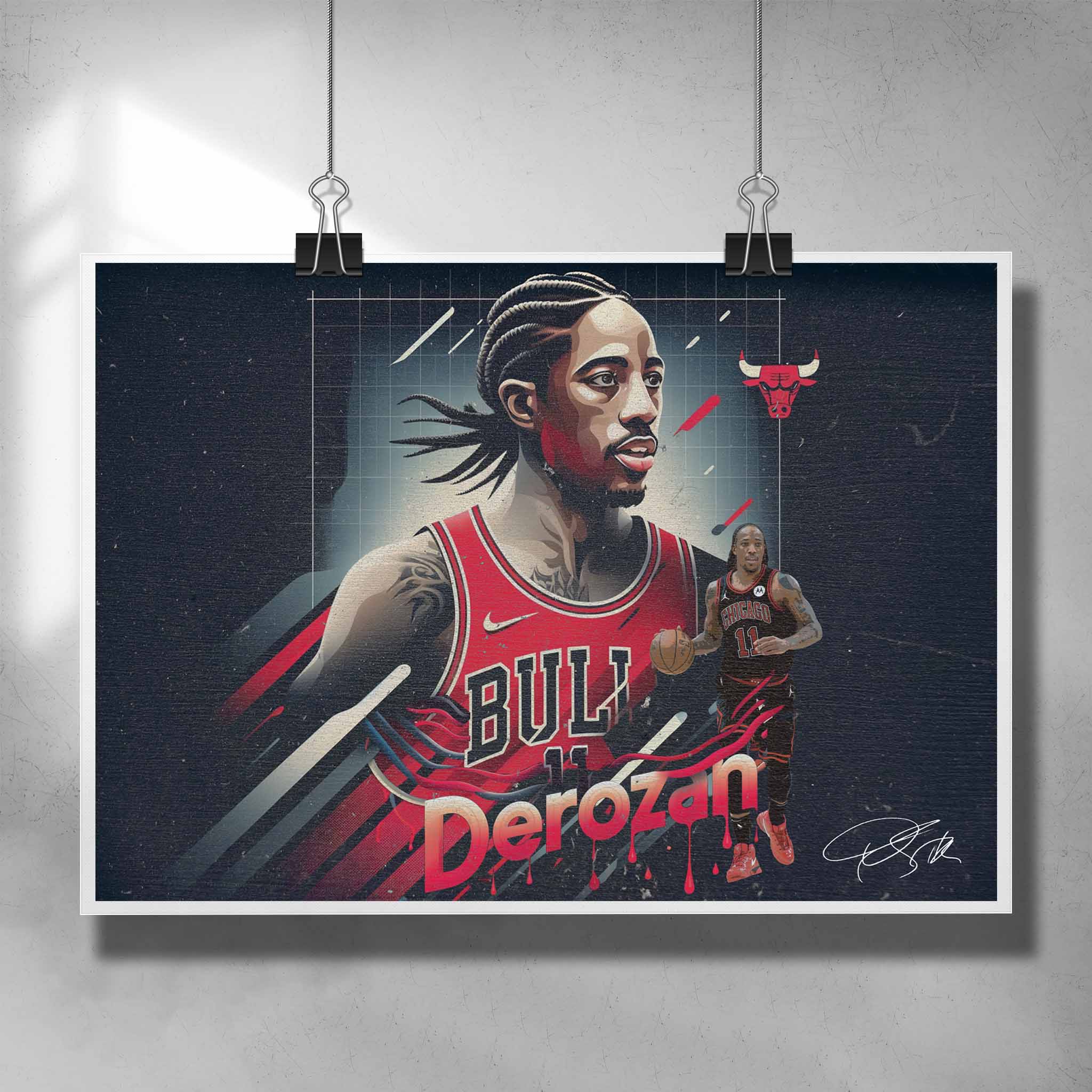 NBA poster by Sports Cave featuring DeMar DeRozan from the Chicago Bulls.