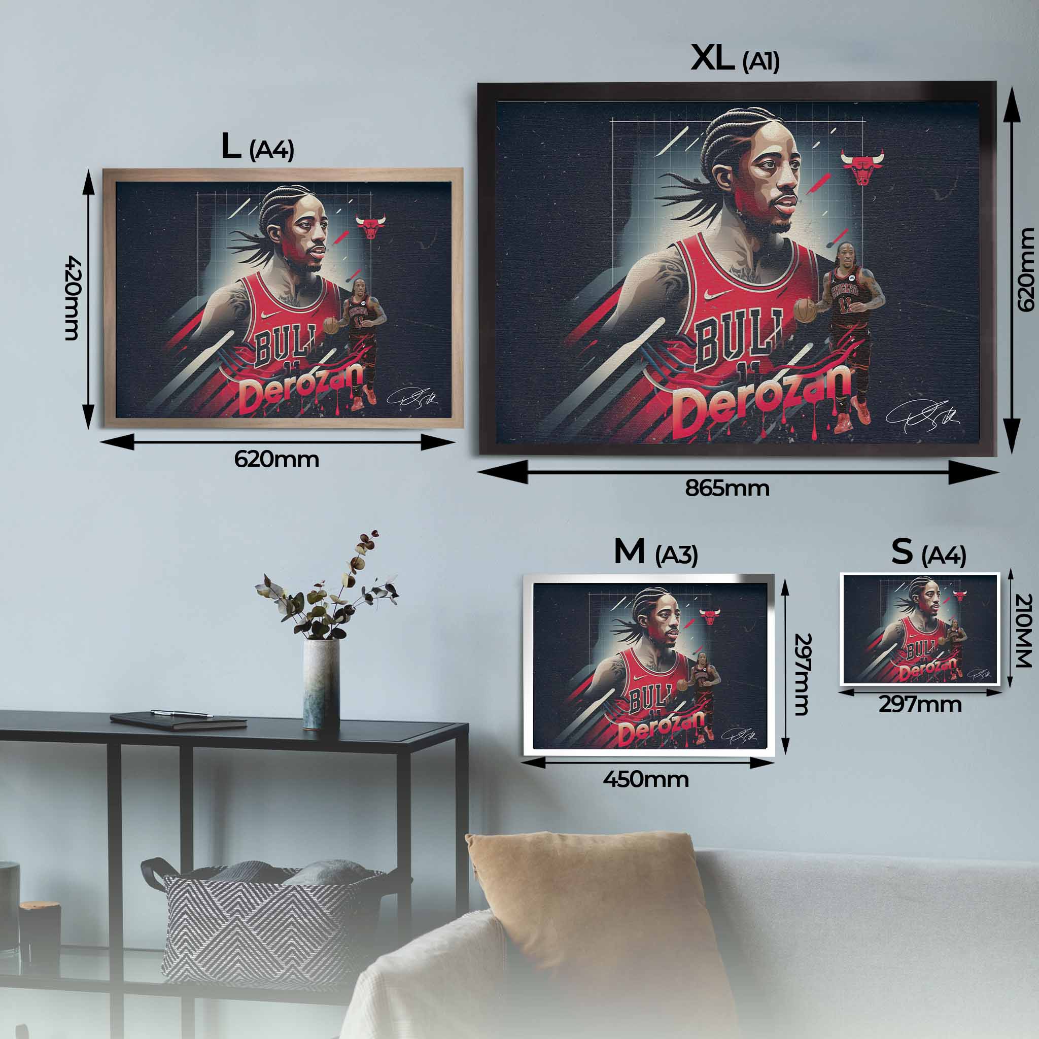 Framed DeMar DeRozan from the Chicago Bulls Sizing Guide.