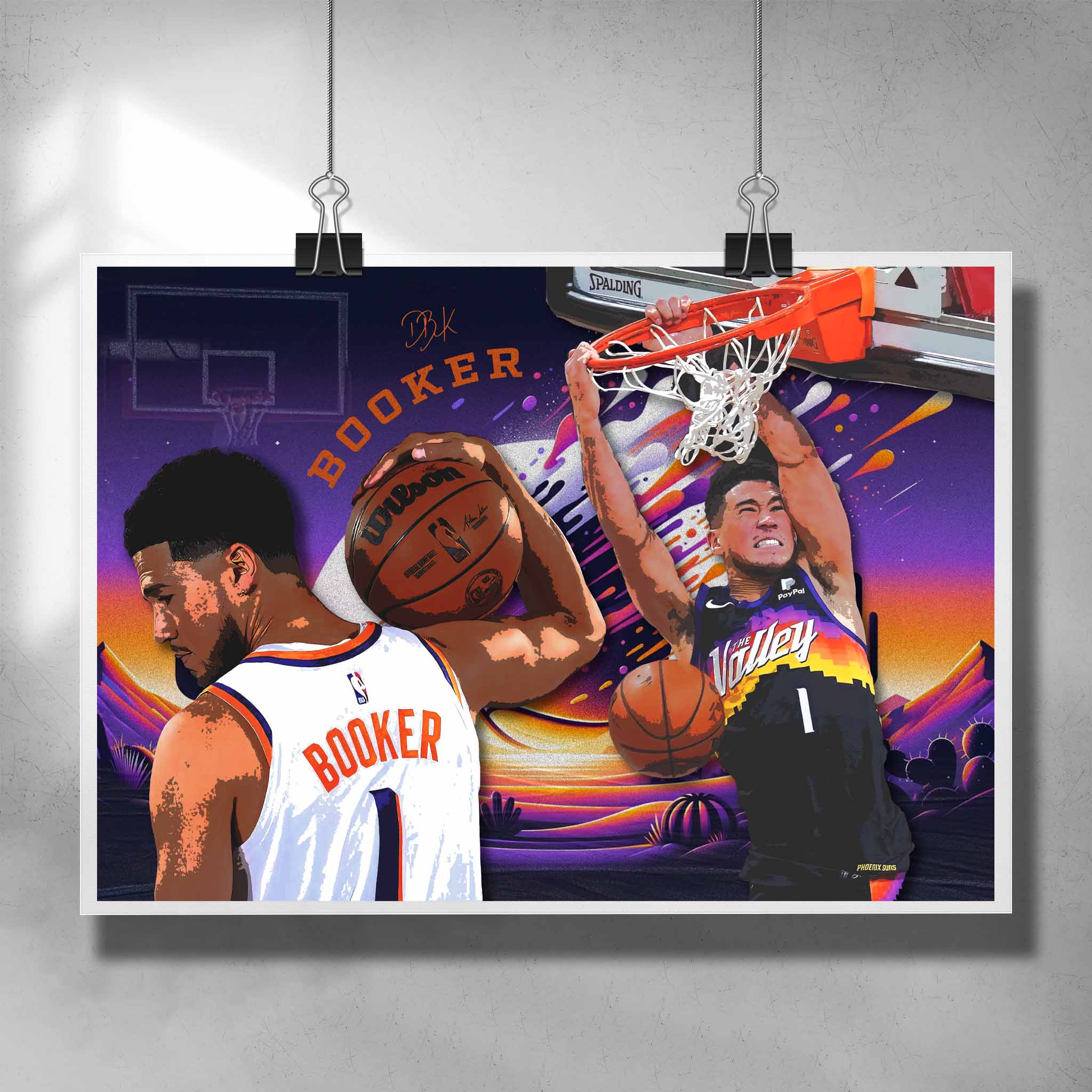 Unique NBA Art by Sports Cave, featuring Devin Booker from the Pheonix Suns.