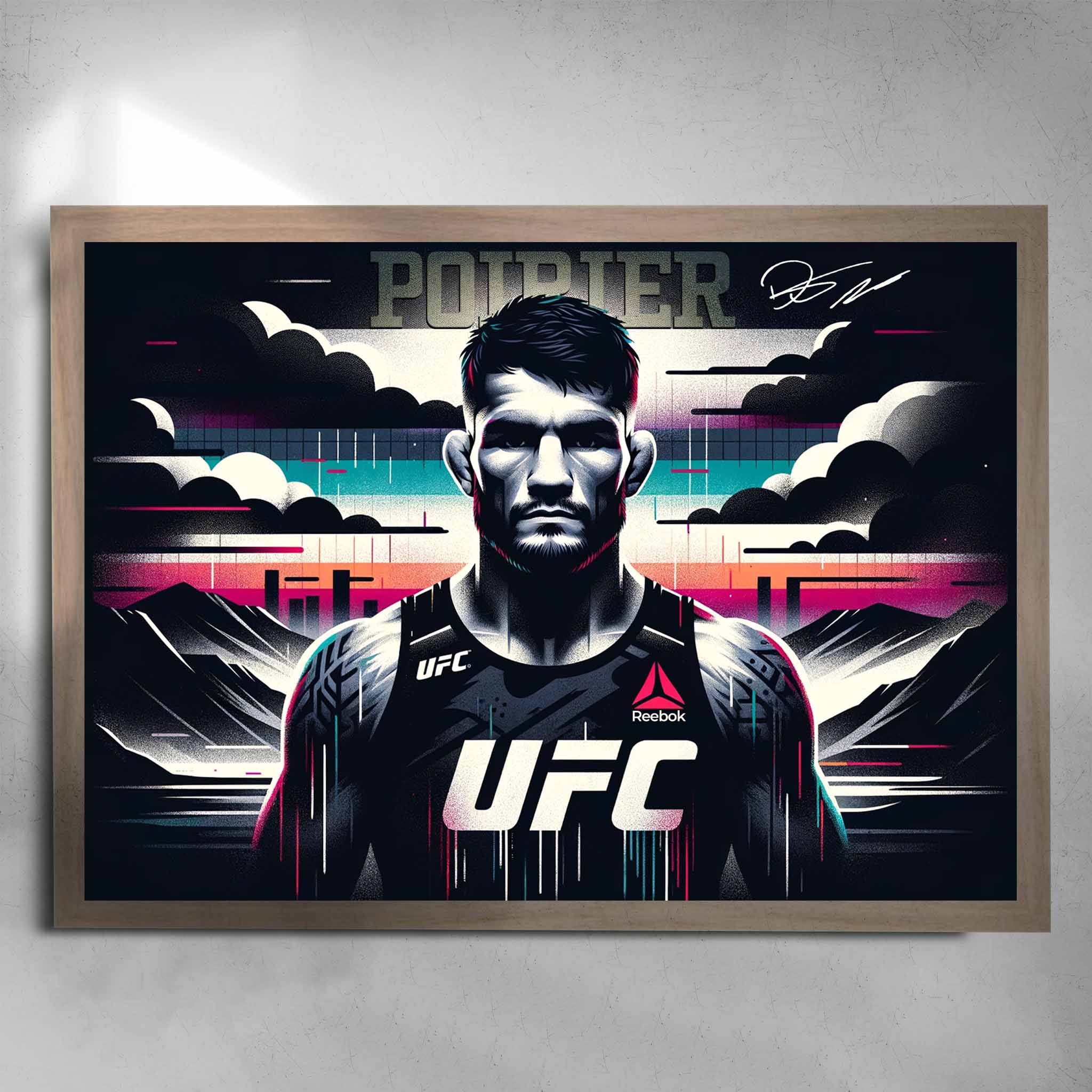 Oak framed Dustin Poirier UFC Art Poster by Sports Cave.