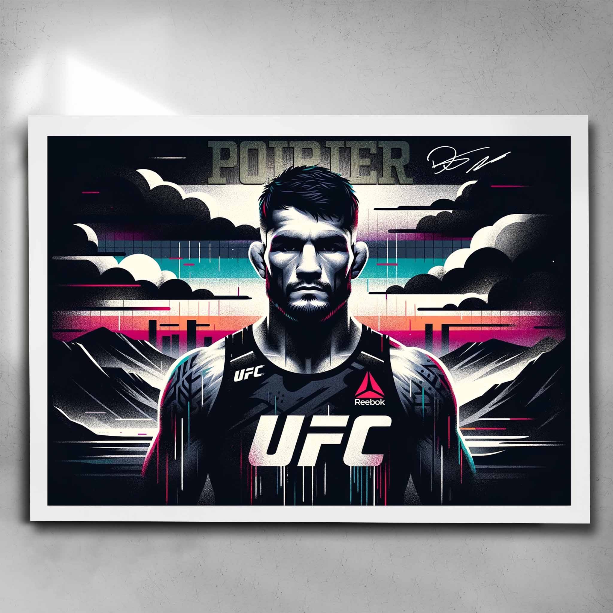 White framed Dustin Poirier UFC Art Poster by Sports Cave.