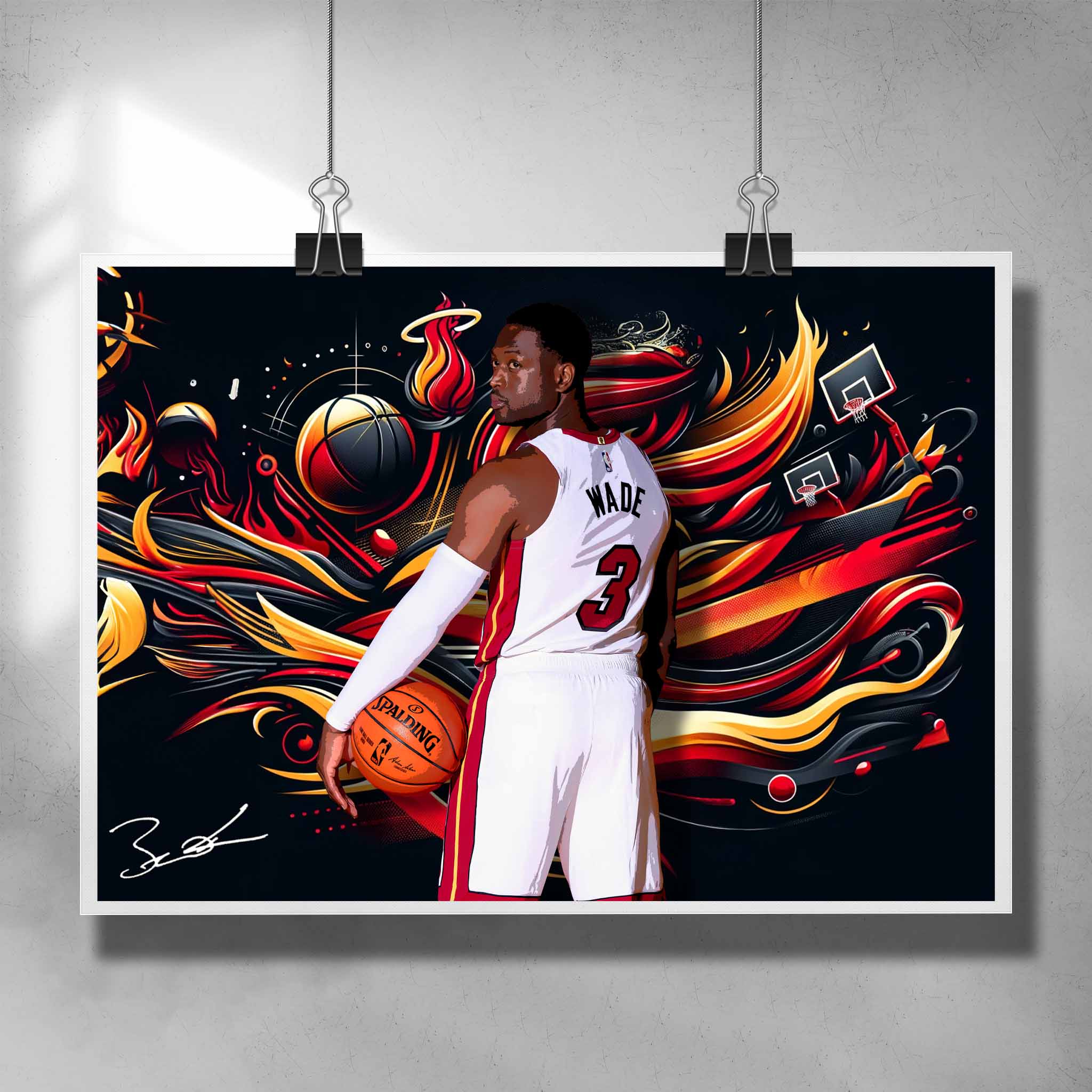 Unique NBA poster by Sports Cave, featuring Dwayne Wade from the Miami Heat.