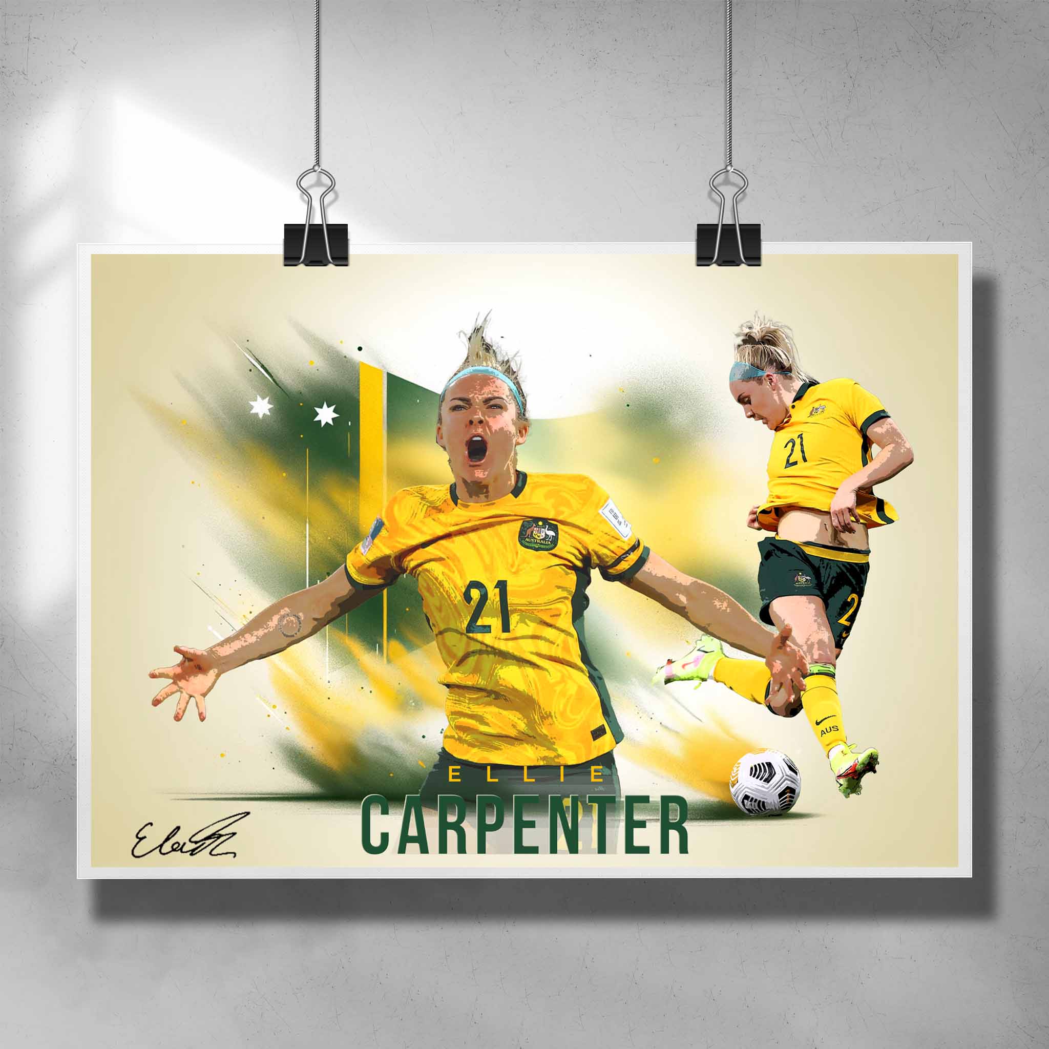 Womens soccer poster, featuring Ellie Carpenter from the Matilda's by Sports Cave.