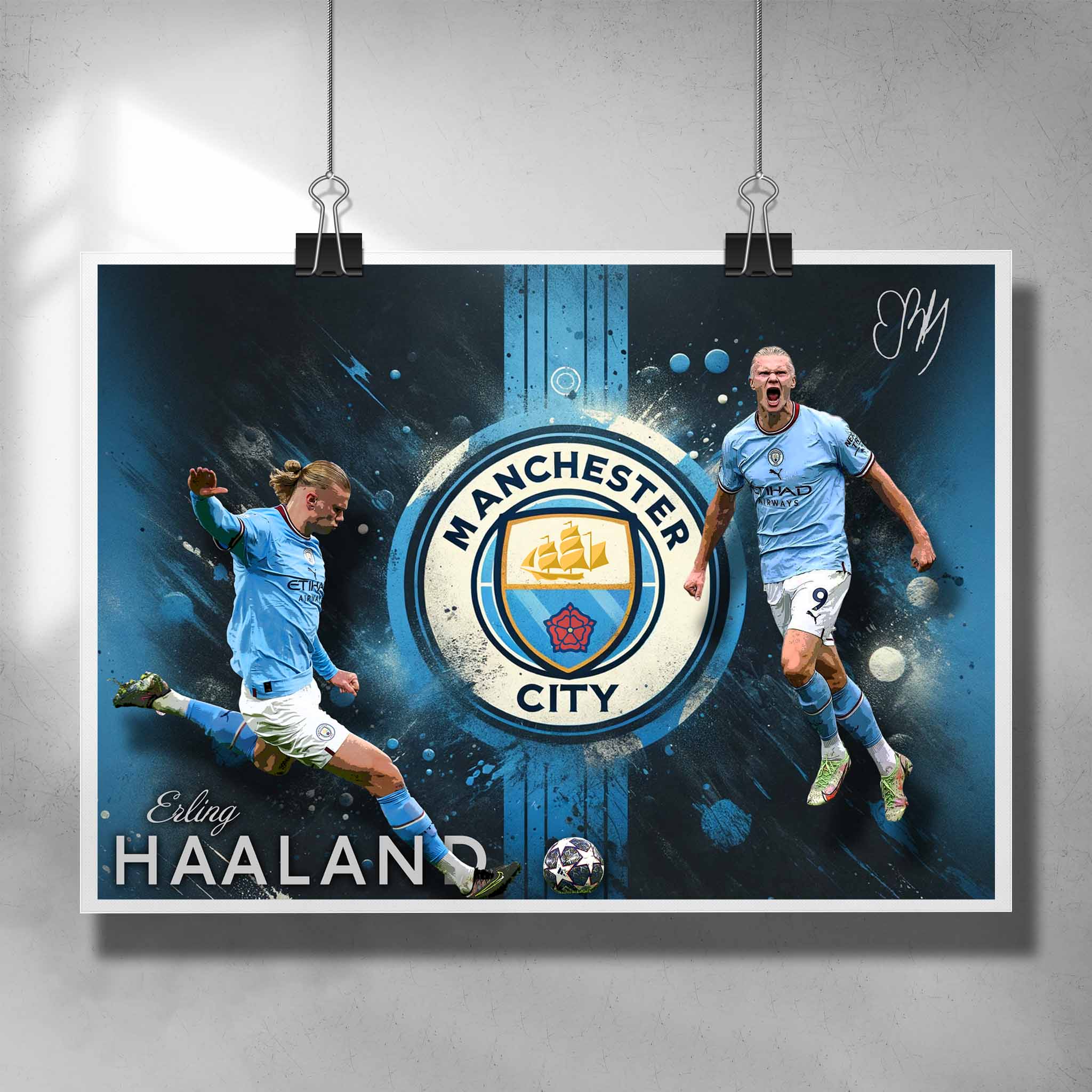 Soccer poster by Sports Cave, featuring Erling Haaland from Manchester City.