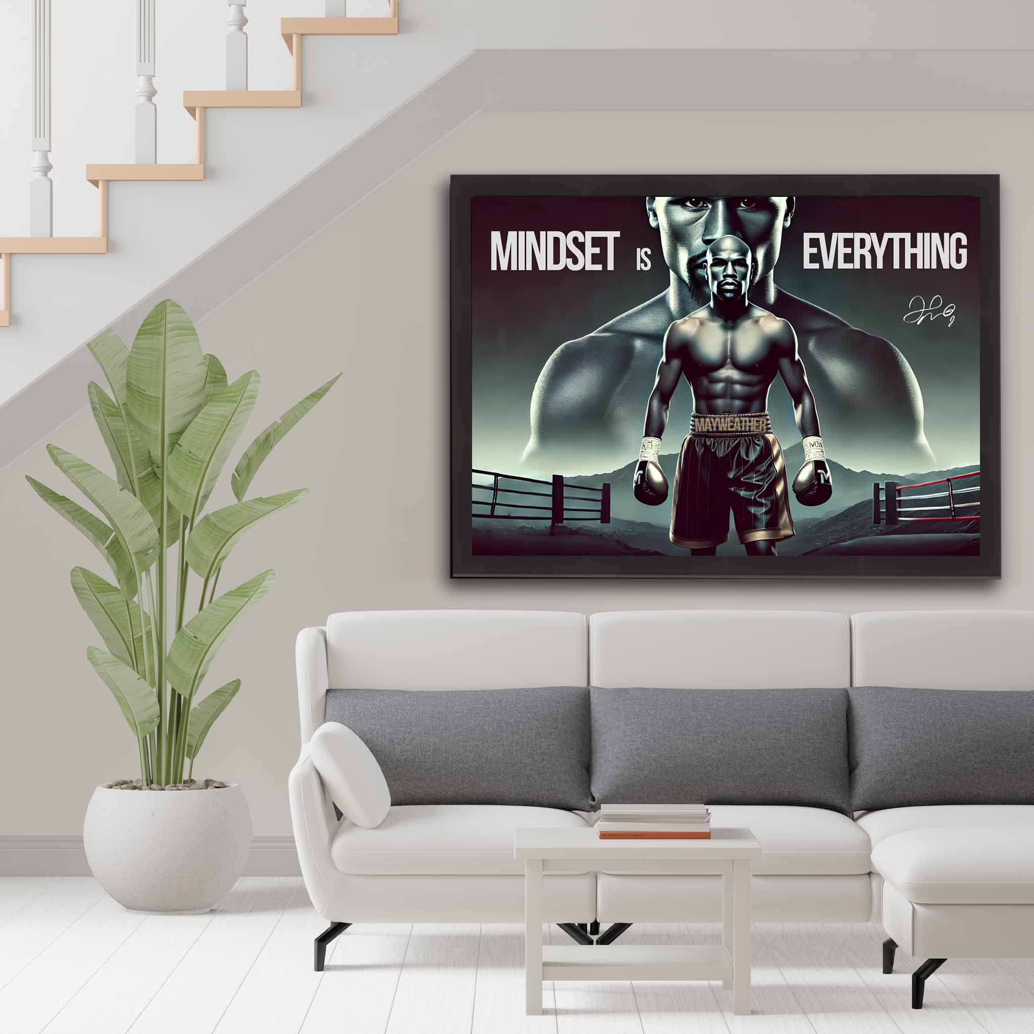 Devoted boxing fan's tribute: Floyd Mayweather framed art proudly displayed on the wall.