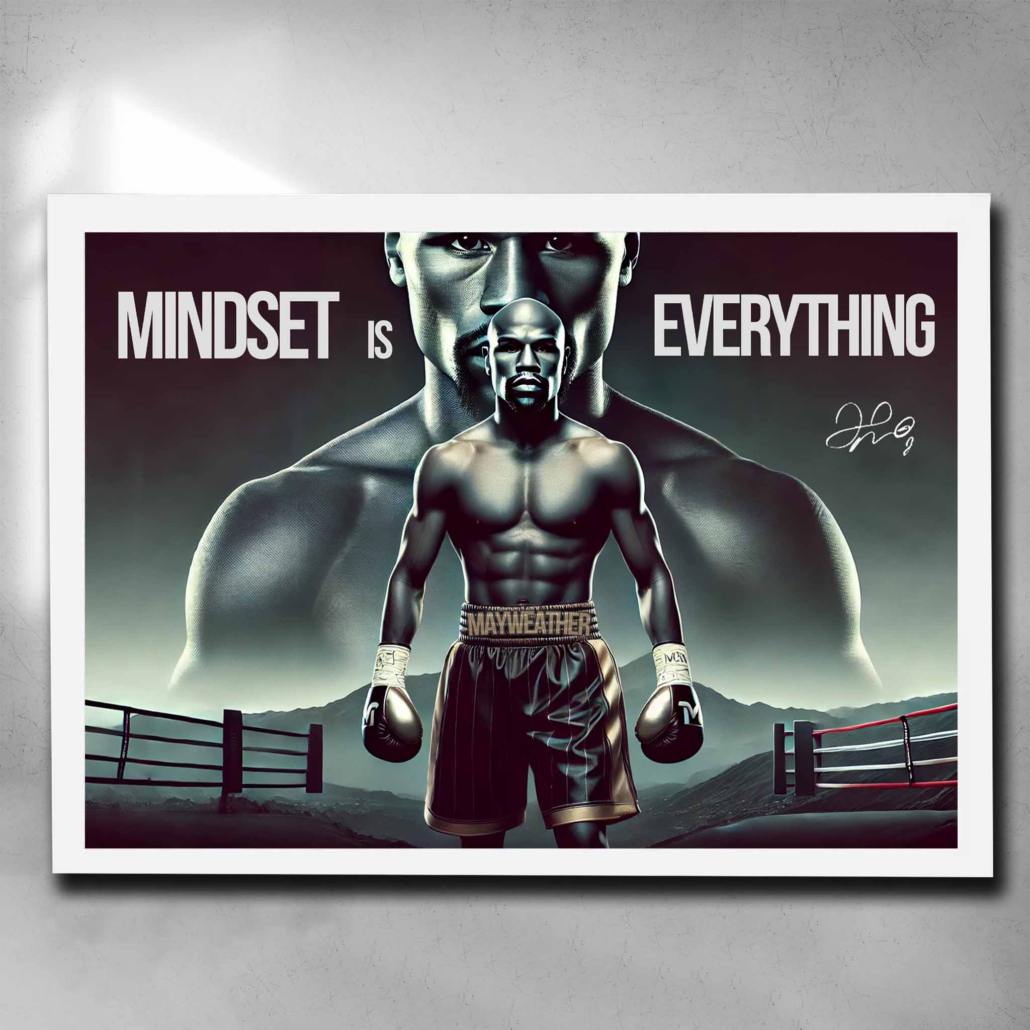 White framed Motivational Art by Sports Cave, featuring Floyd Mayweather with the quote "mindset is everything".