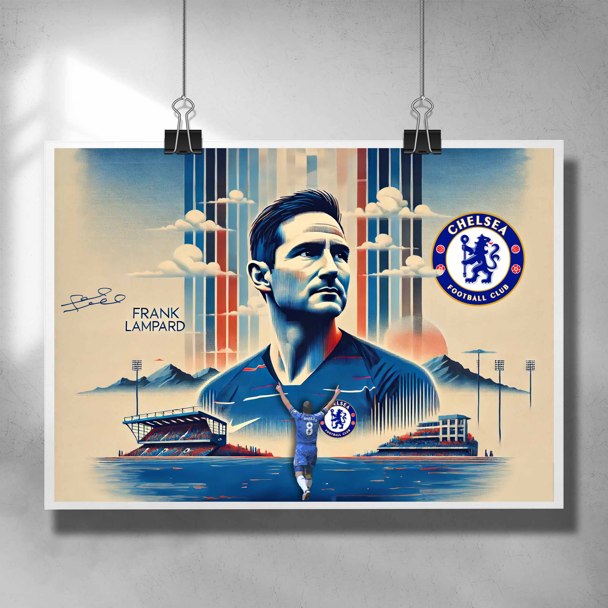 Unique soccer poster by Sports Cave featuring the Chelsea legend Frank Lampard.