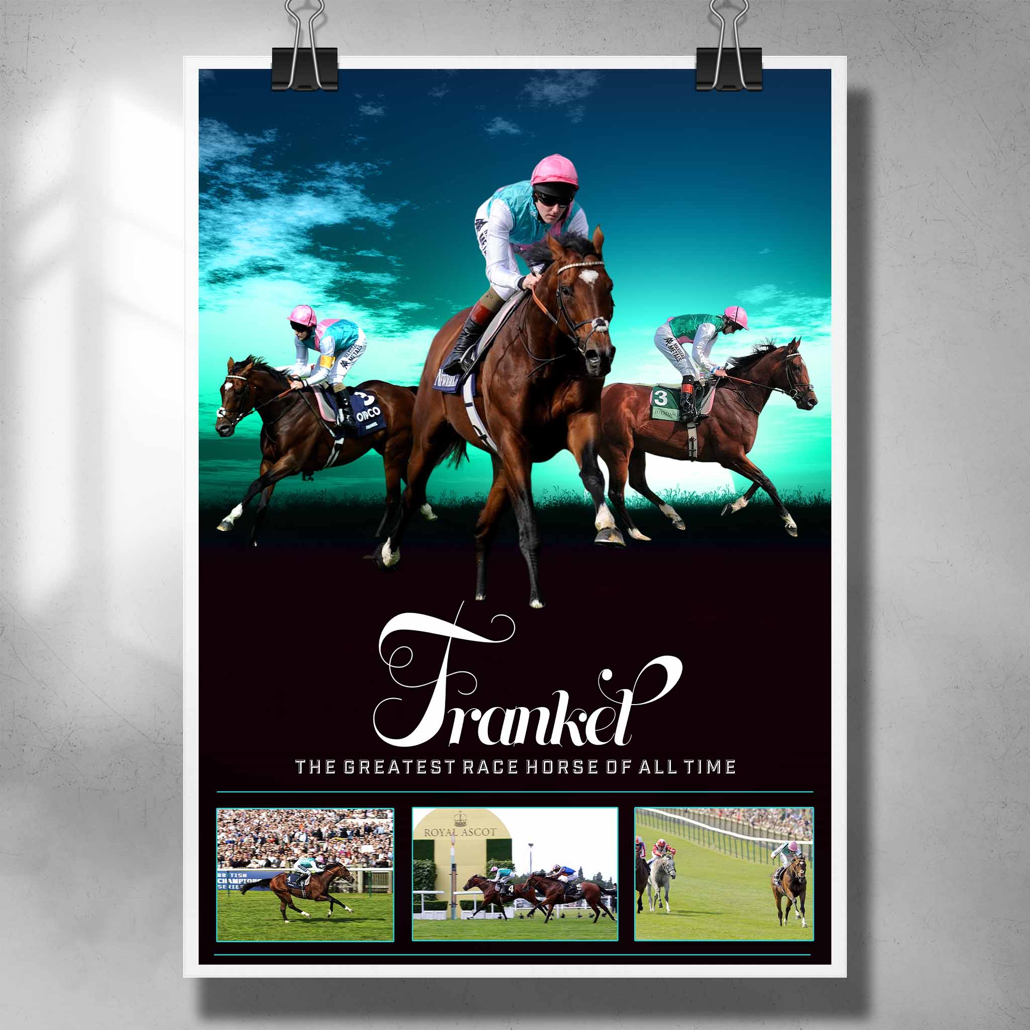 Horse racing poster by Sports Cave, featuring the greatest racehorse Frankel. 