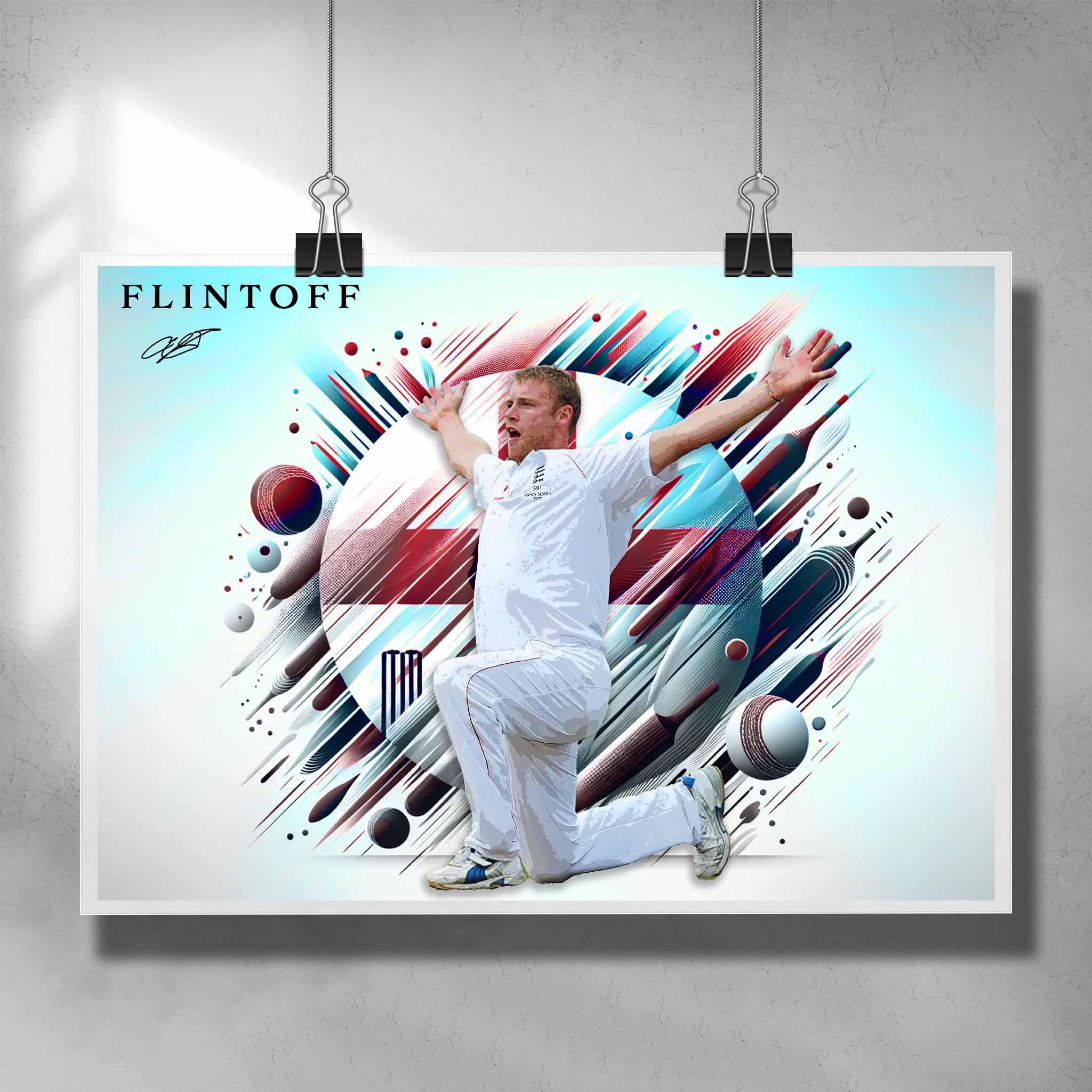 Unique cricket poster by Sports Cave featuring England player Andrew Flintoff.