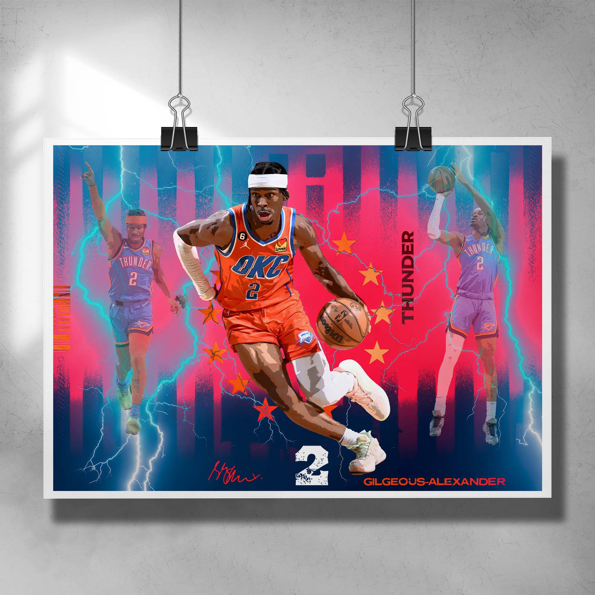 Unique NBA Poster featuring Shai Gilgeous-Alexander from the Oklahoma City Thunder Basketball team. 