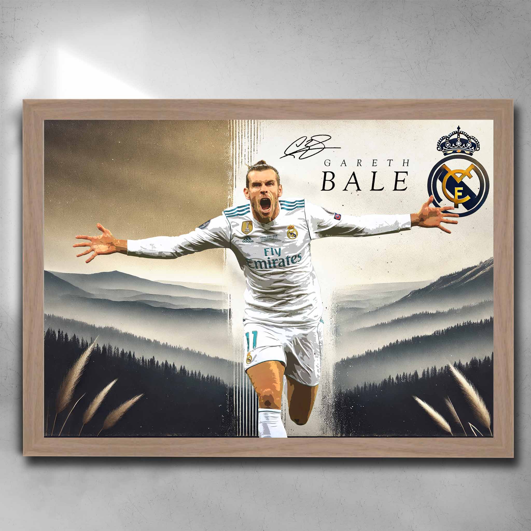 Oak framed Gareth Bale Real Madrid Art by Sports Cave.