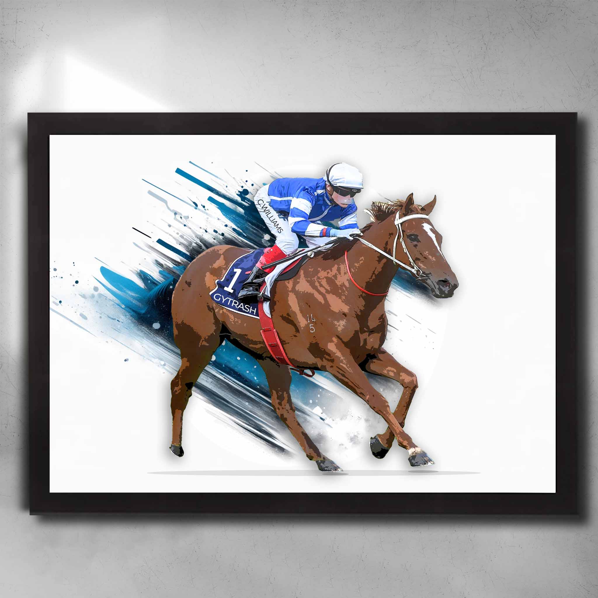 Gytrash Horse Racing Art Black Framed Poster - Perfect for Man Cave, Home Decor, Horse Racing Fans, and Gifts.