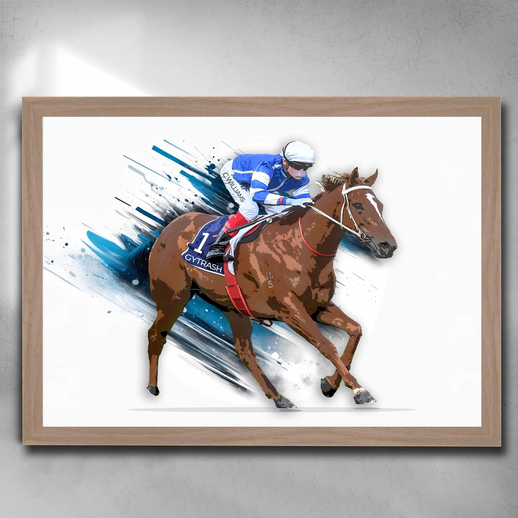 Gytrash Horse Racing Art Oak Framed Poster - Perfect for Man Cave, Home Decor, Horse Racing Fans, and Gifts.