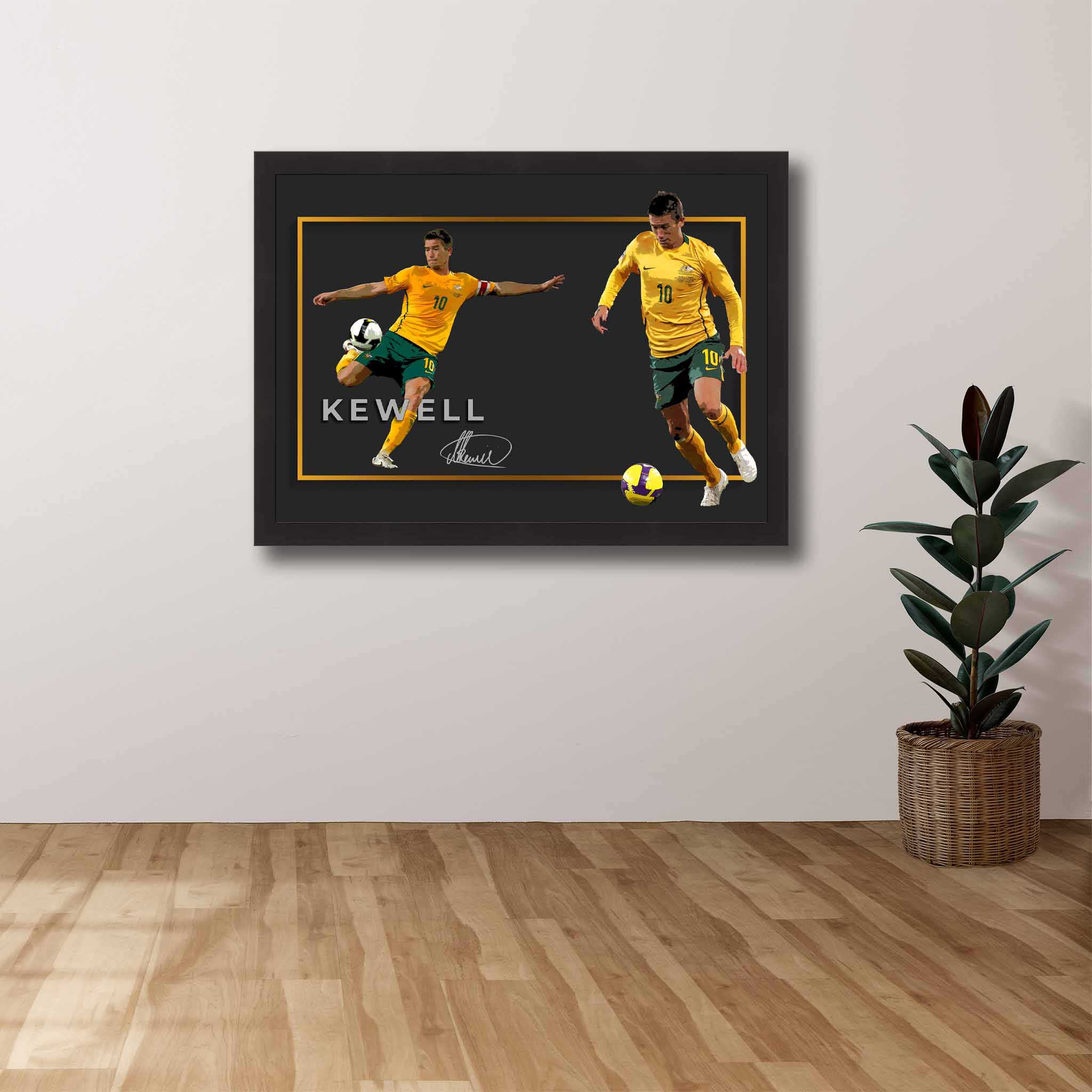 Devoted Socceroo's fan's tribute: Harry Kewell framed art proudly displayed on the wall.