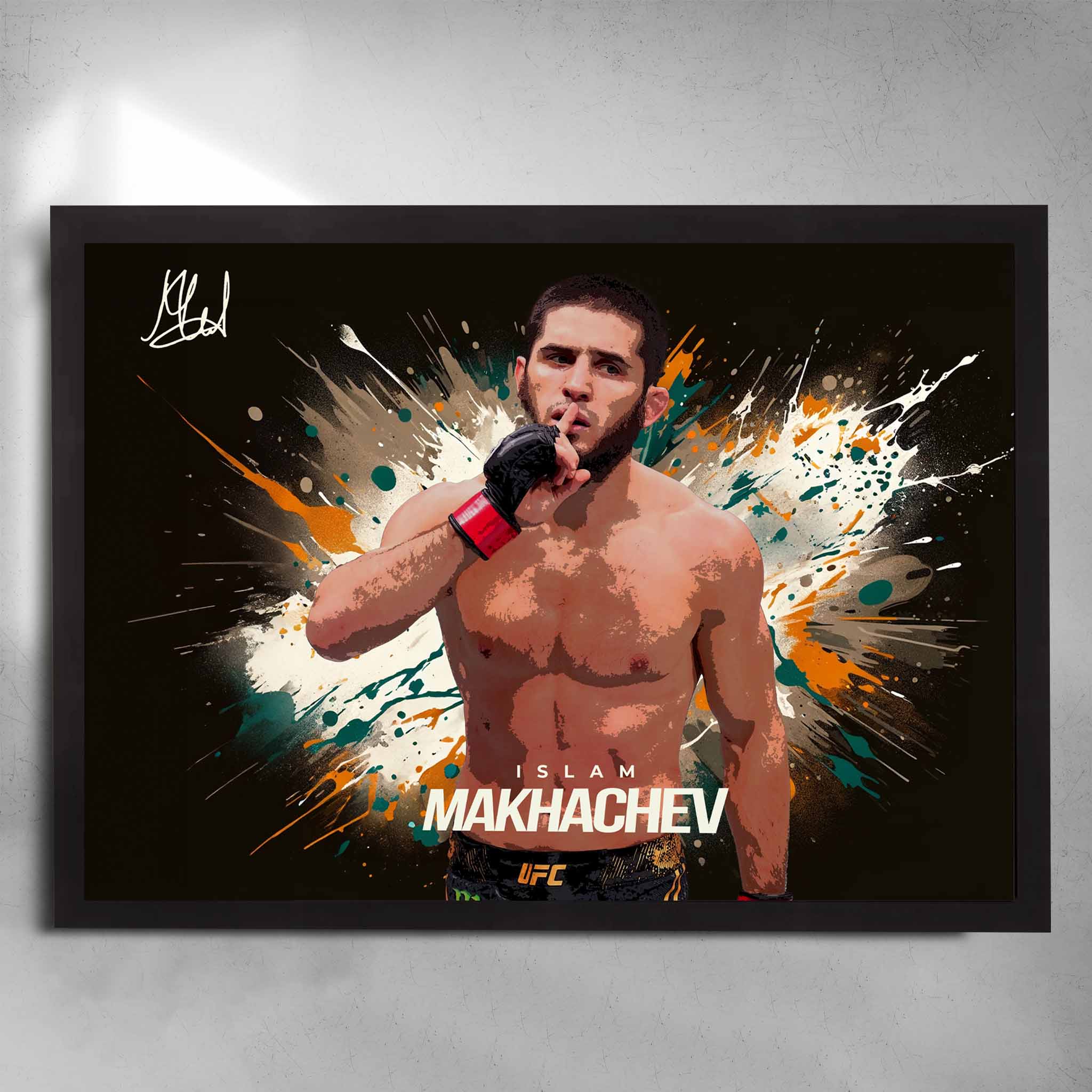 Black framed Islam Makhachev UFC Signed Poster by Sports Cave.