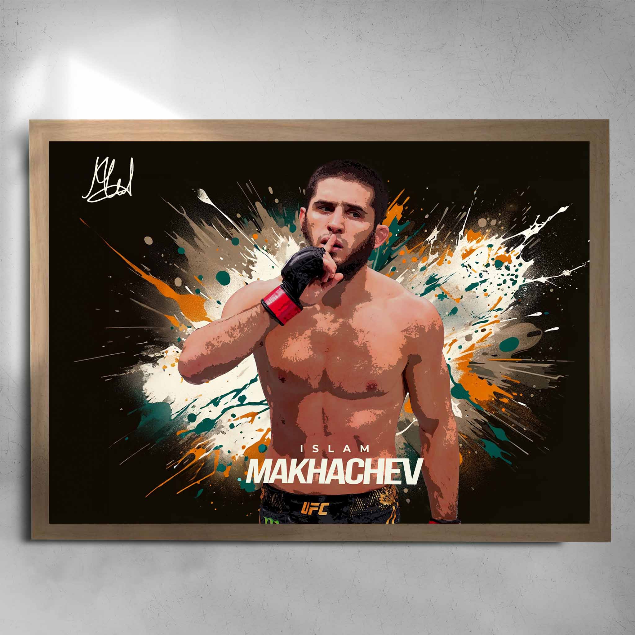 Oak framed Islam Makhachev UFC Signed Poster by Sports Cave.