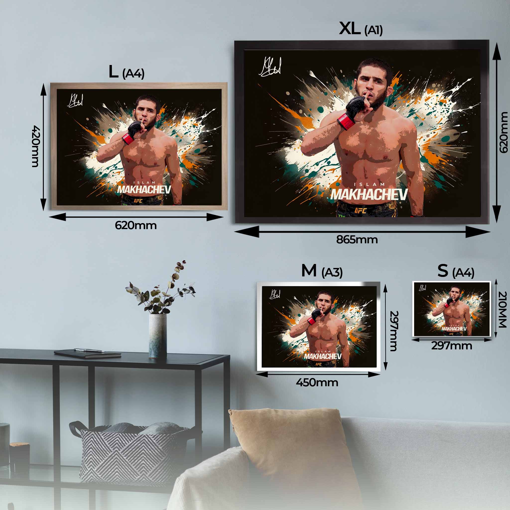 Framed Islam Makhachev Art Sizing Guide