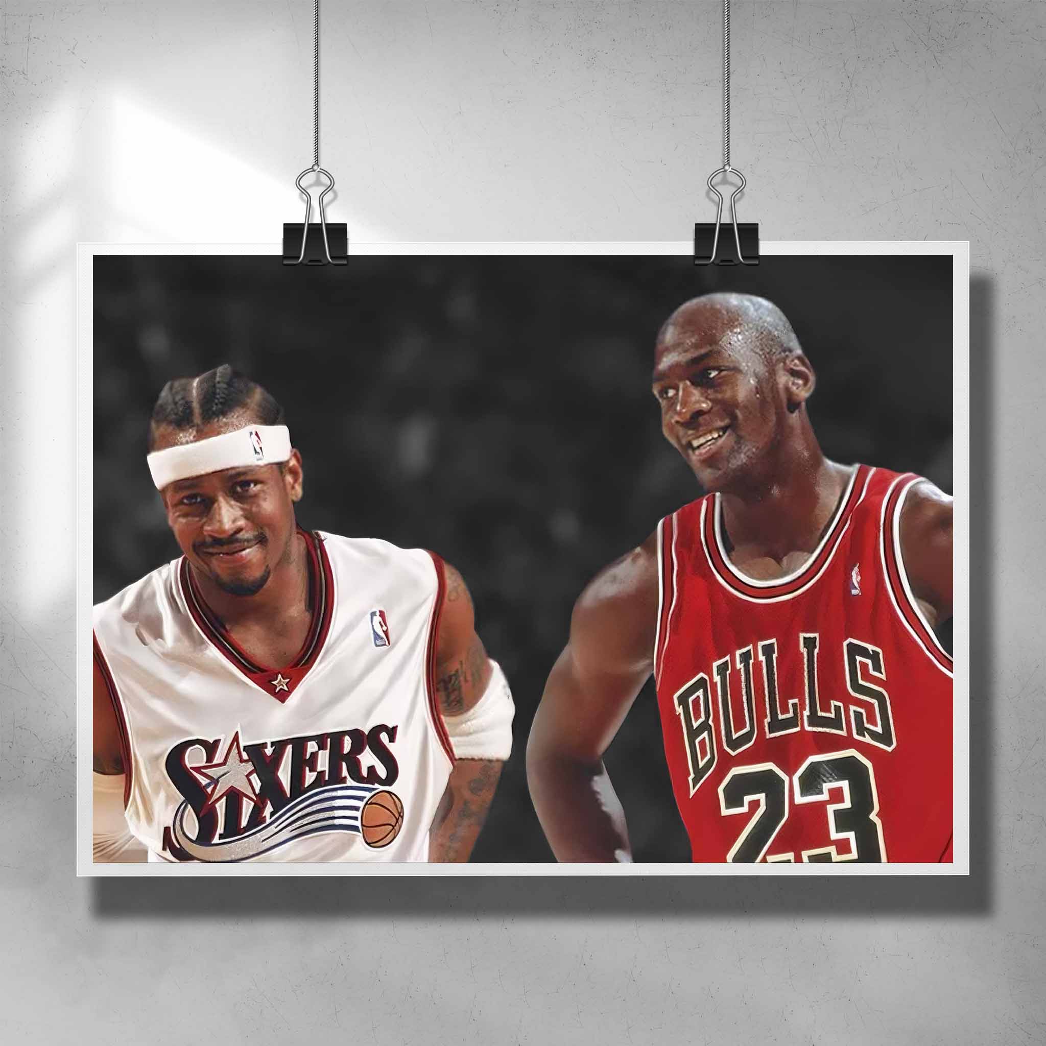 Unframed Iverson & Jordan Goat Art poster by Sports Cave, capturing the raw intensity of basketball's most celebrated stars in vivid detail.