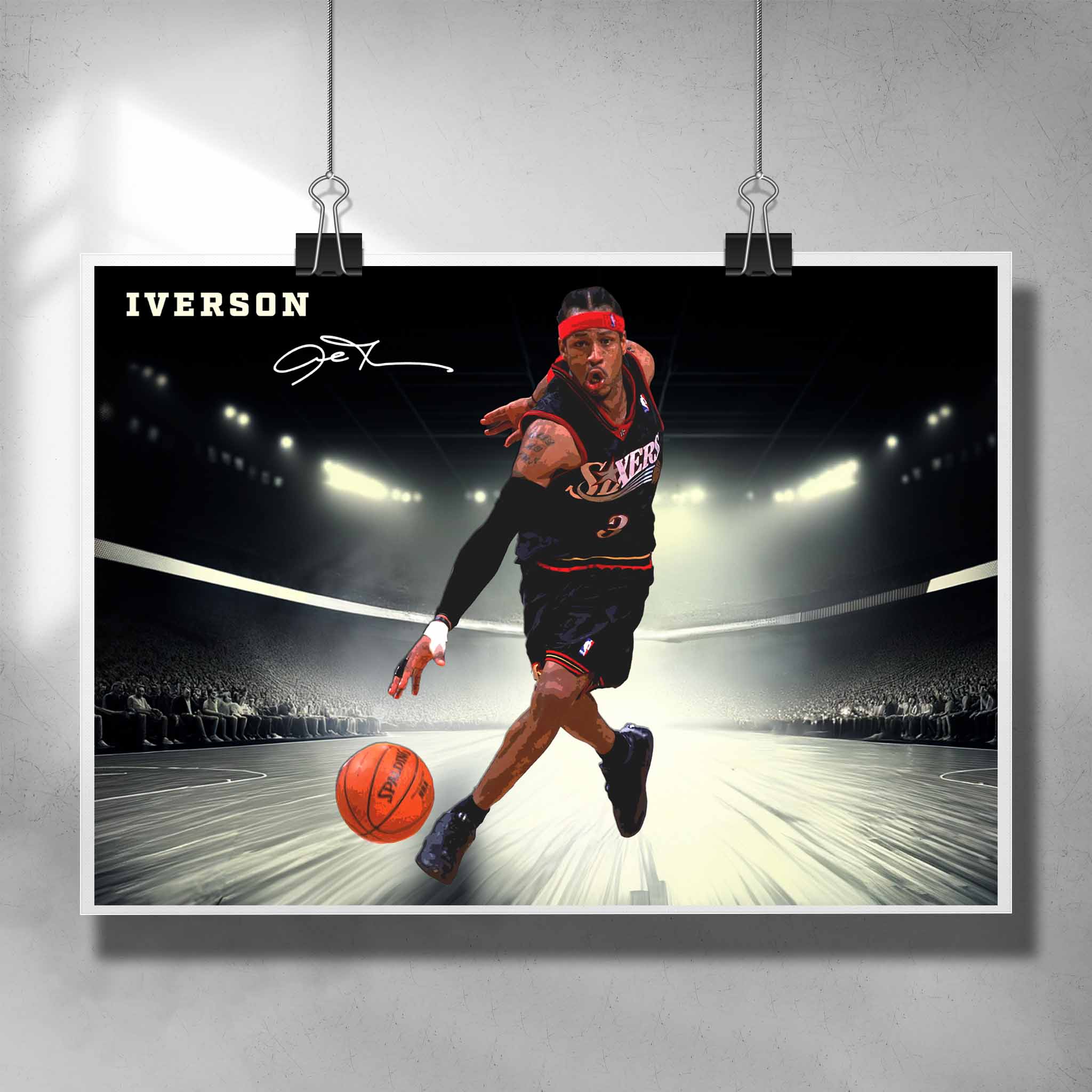 Basketball poster by Sports Cave, featuring NBA legend Allen Iverson from the Sixers.