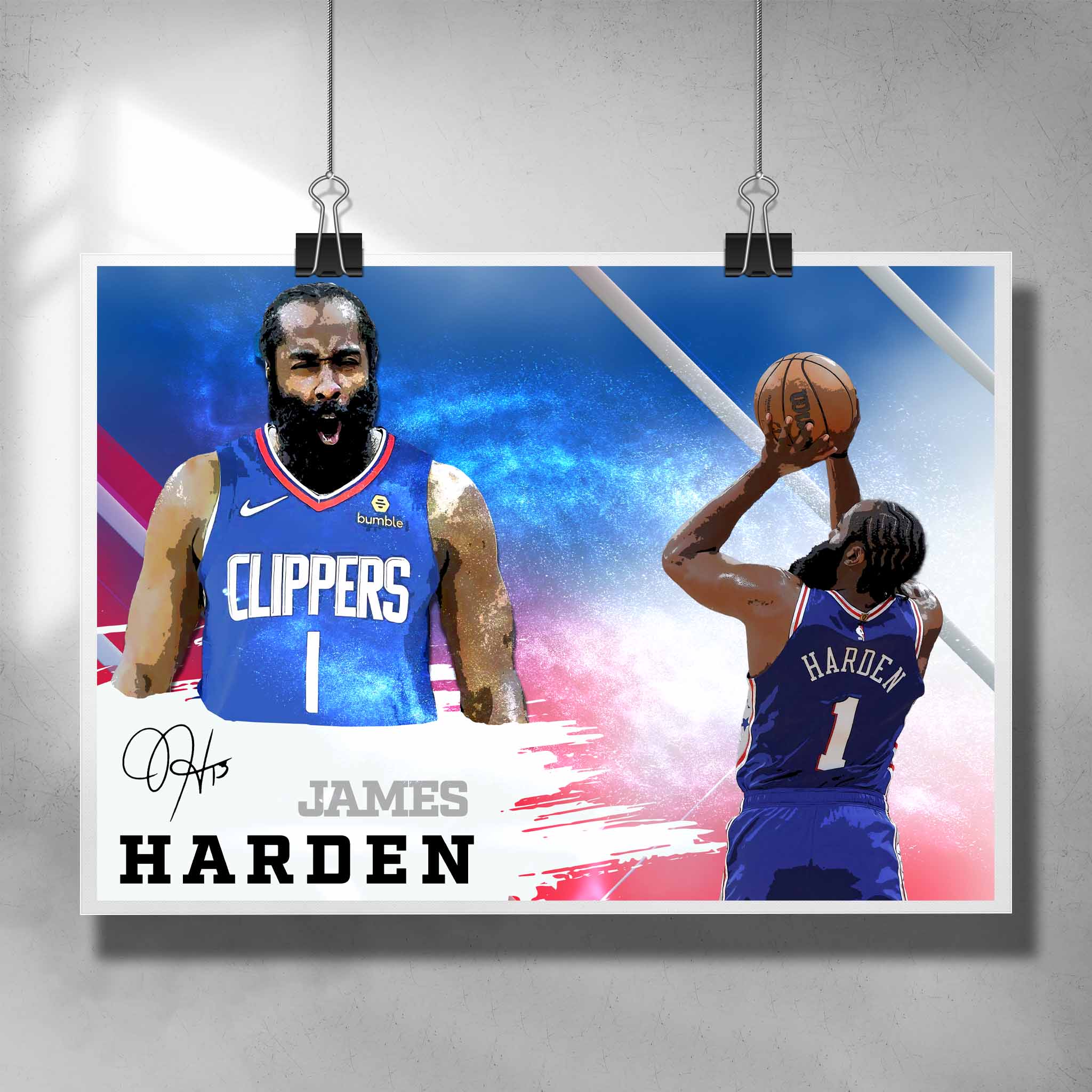 Unique NBA Poster by Sports Cave featuring James Harden from the Las Angeles Clippers