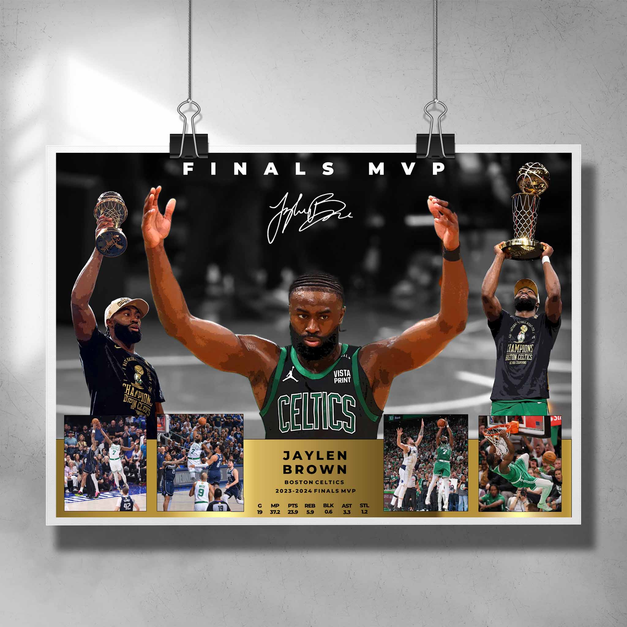 Boston Celtics Jaylen Brown Signed Finals MVP Poster by Sports Cave.